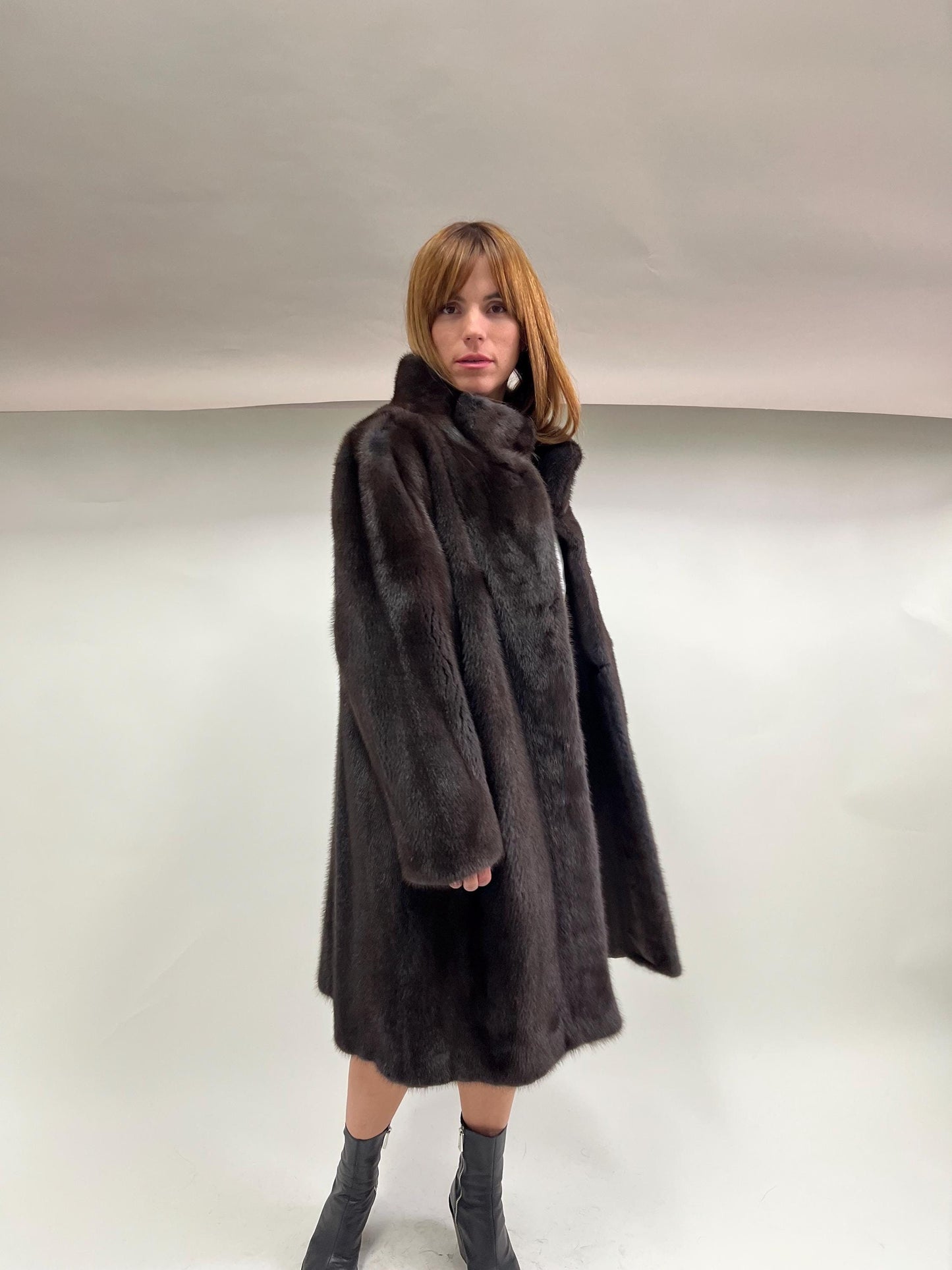 Saga Mink Fur Coat: Brown High Collar Luxury Fur