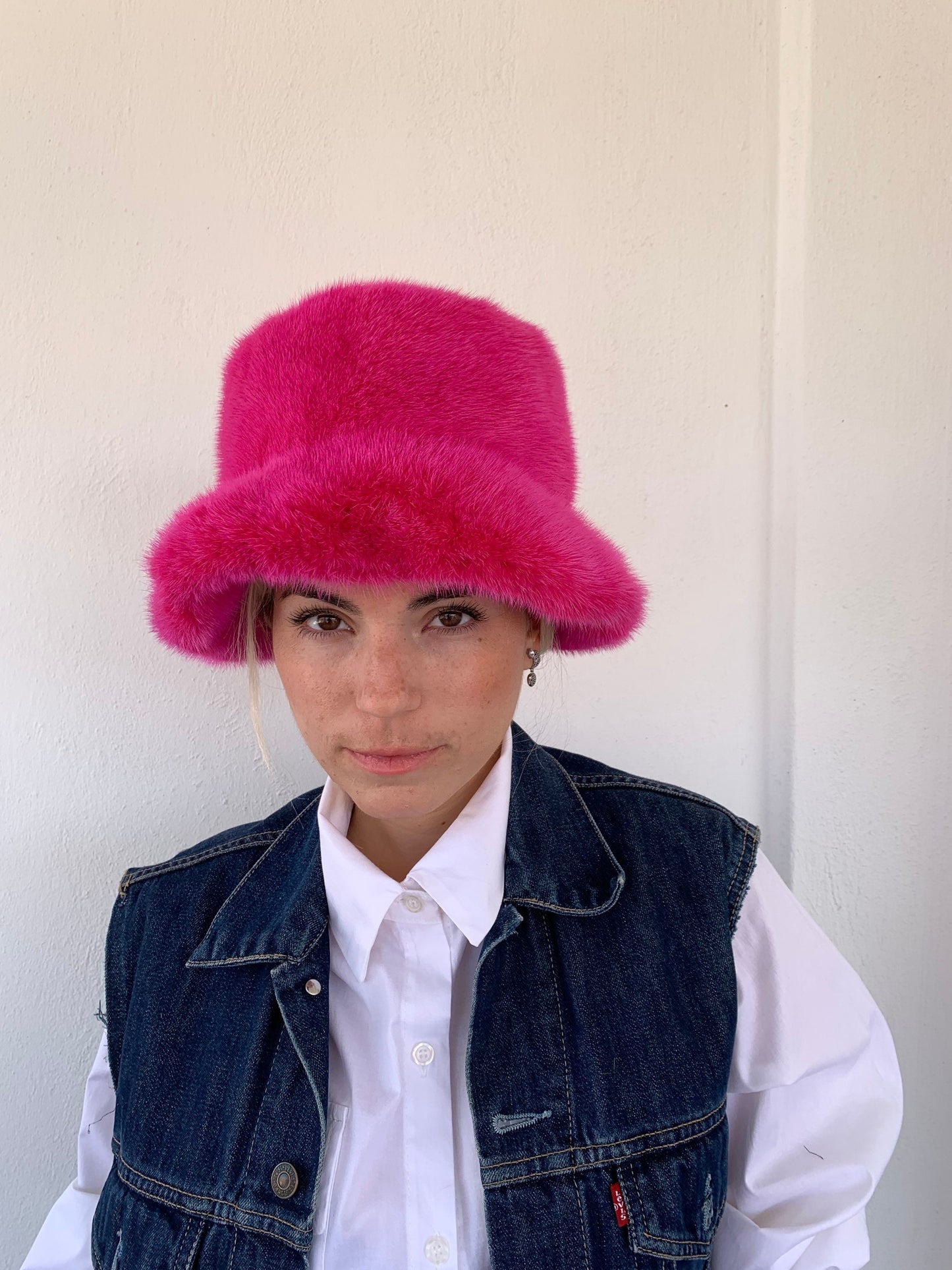 Fuchsia Mink Fur Bucket Hat: Luxury Head Warmer