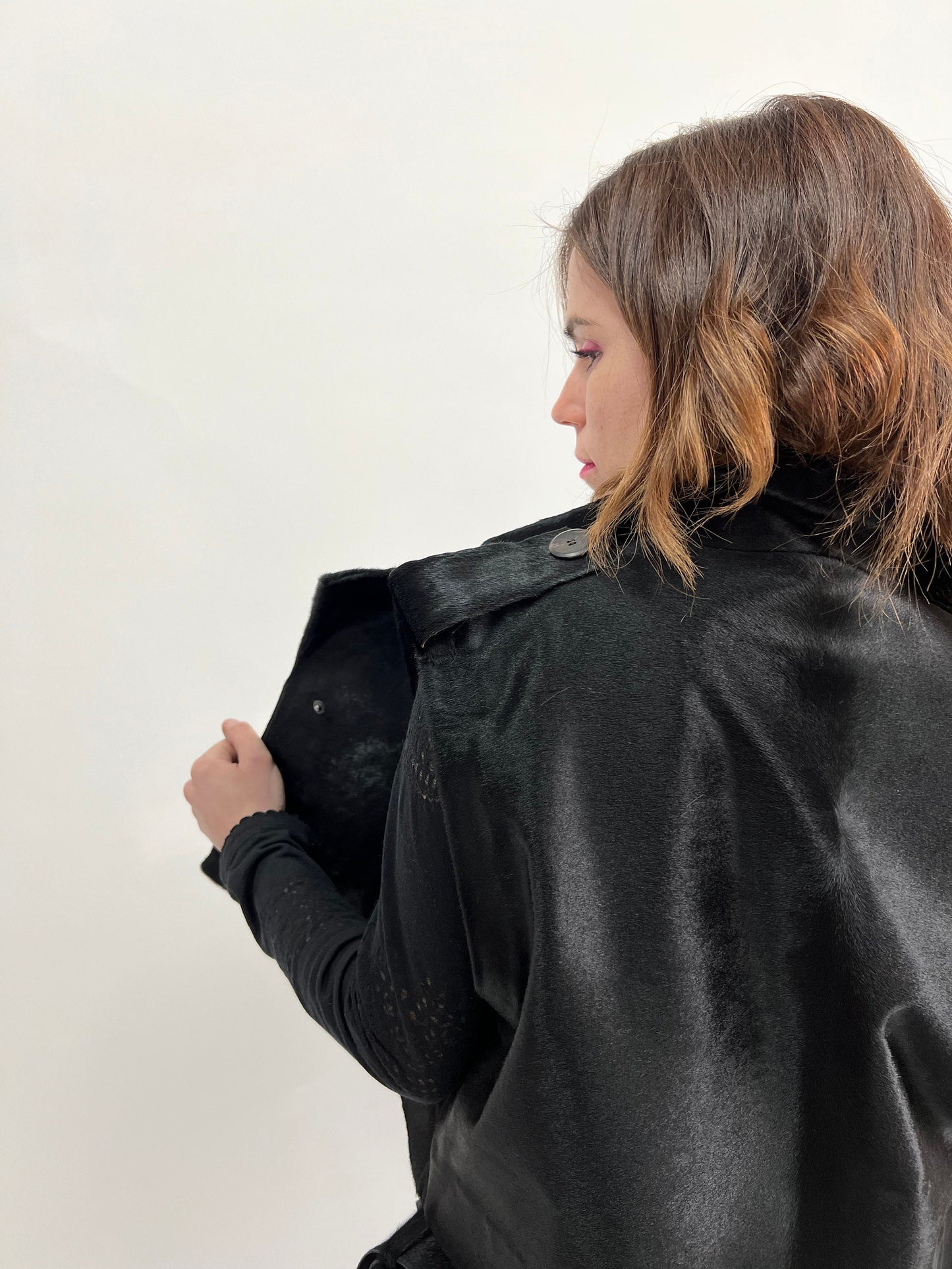 Hair-On Hide Leather Vest: Genuine Cavallino Fur, Belted Utility Vest