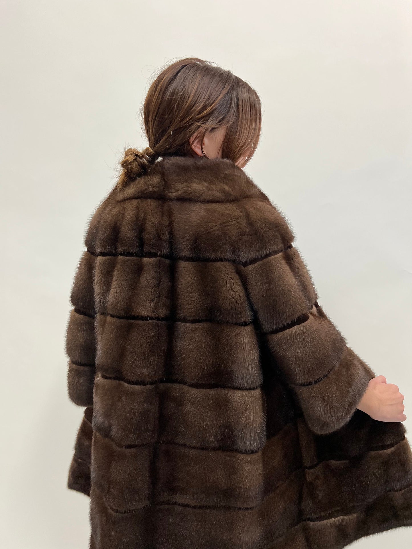 Saga Mink Fur Coat: Brown Sheared Trim, Handmade in Greece