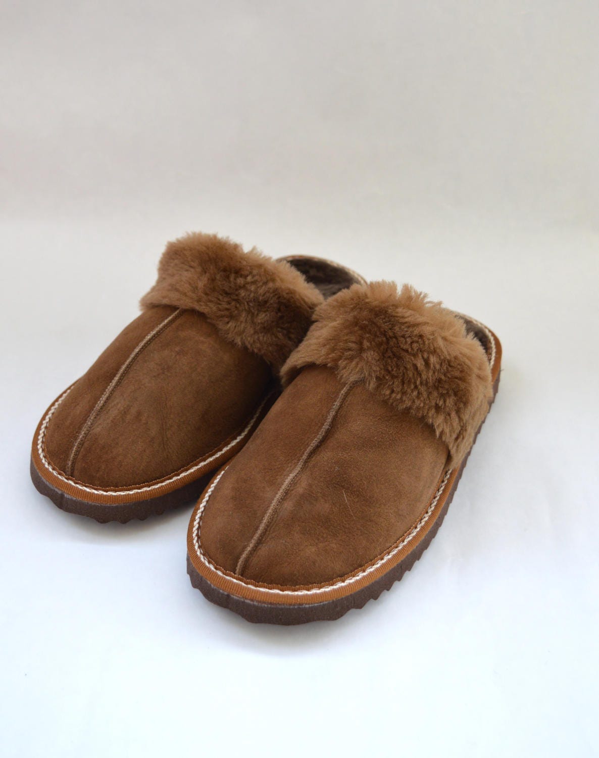 Brown Shearling Slippers: Genuine Sheepskin Fur Shoes