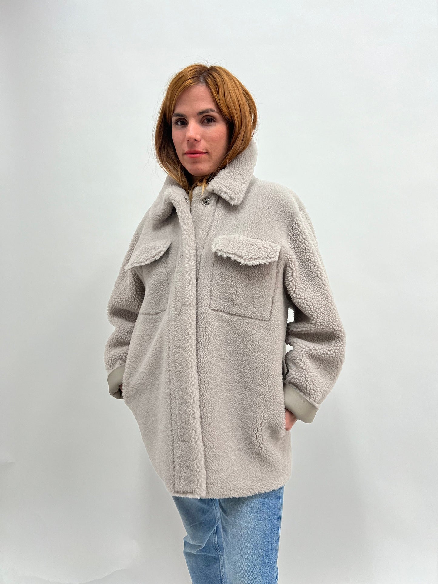 Handmade Sheepskin Shearling Jacket: Grey Nappa Fur Overshirt