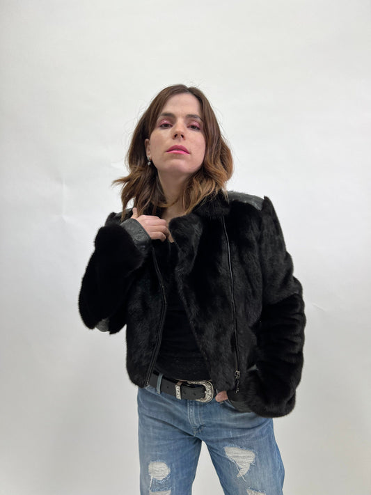 Mink Fur Biker Jacket: Black Leather Detail, Copenhagen Fur