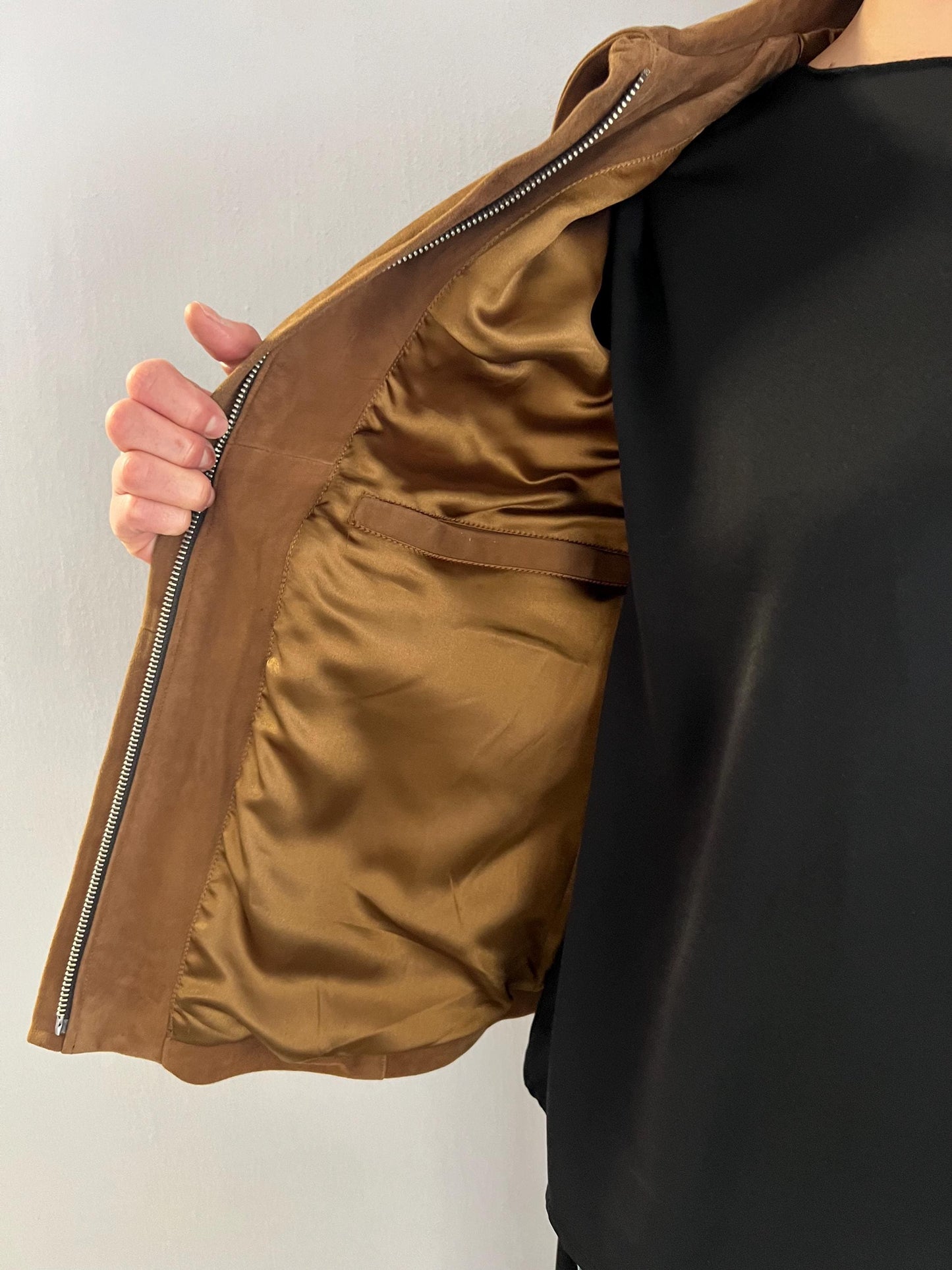 Handmade Tobacco Suede Leather Zipped Jacket: Light Genuine Leather Blazer