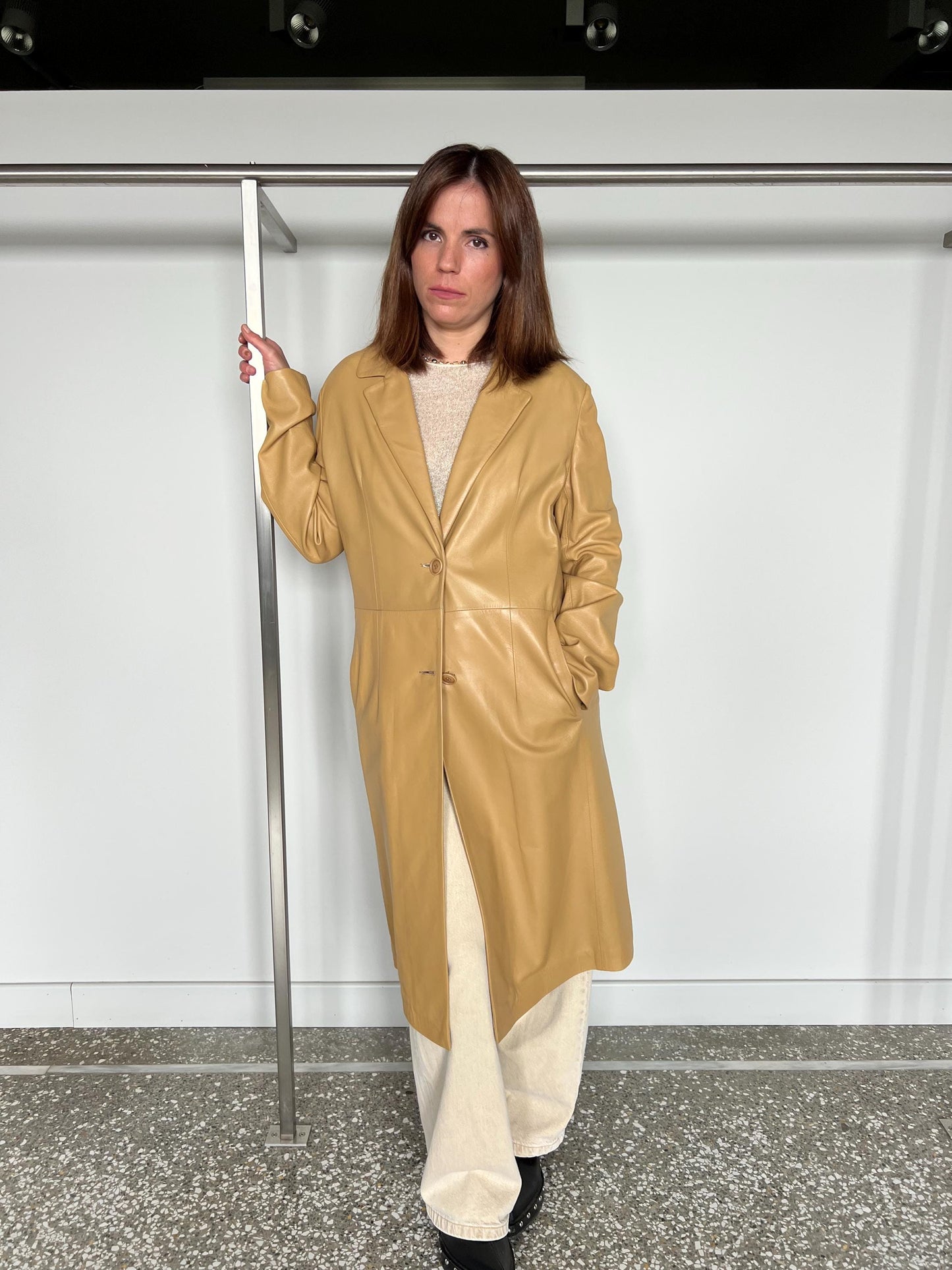 Handmade Beige Nappa Lamb Leather Coat - Made in Greece