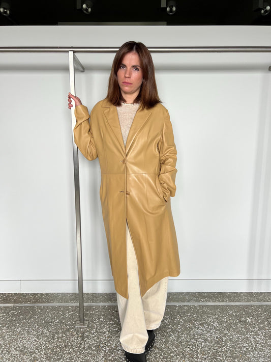 Handmade Beige Nappa Lamb Leather Coat - Made in Greece