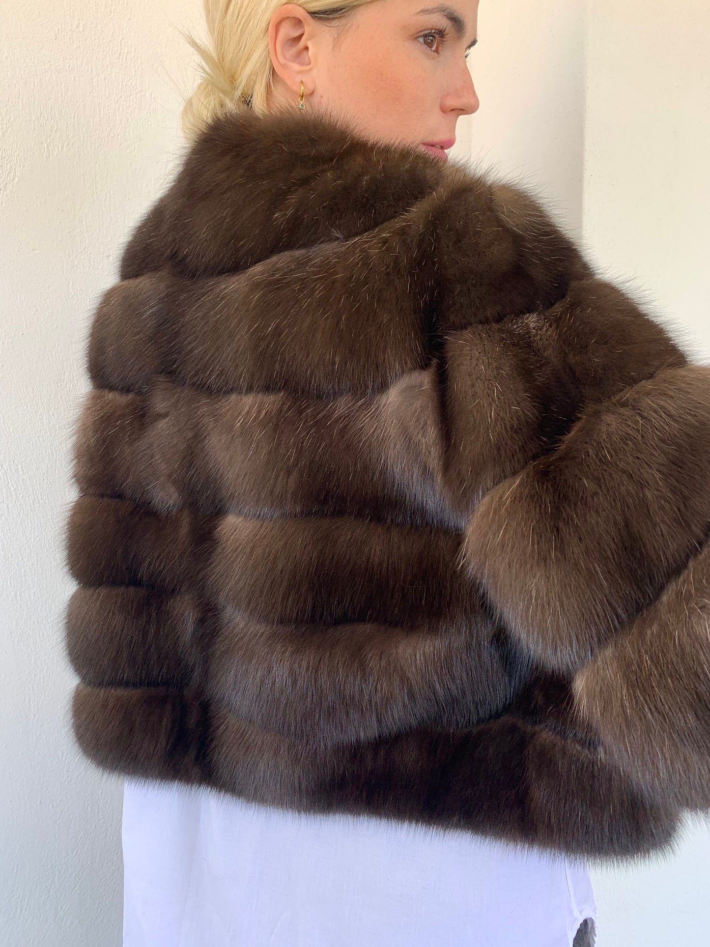Real Sable Barguzinsky Bolero: Brown Fur, Leather Trim, Cashmere Lining