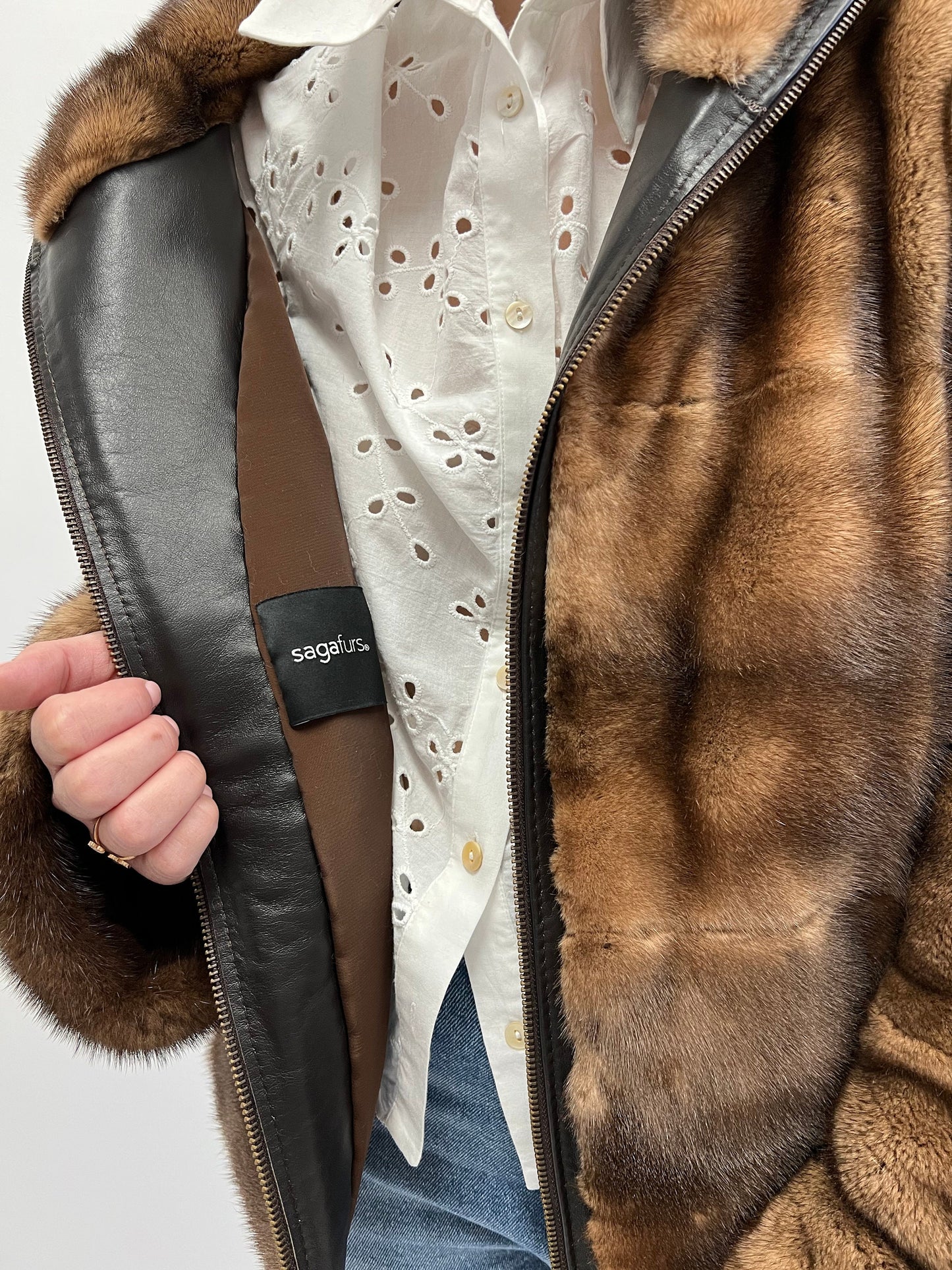 Saga Furs Mink Jacket: Tan Brown Degrade Fur, Hooded