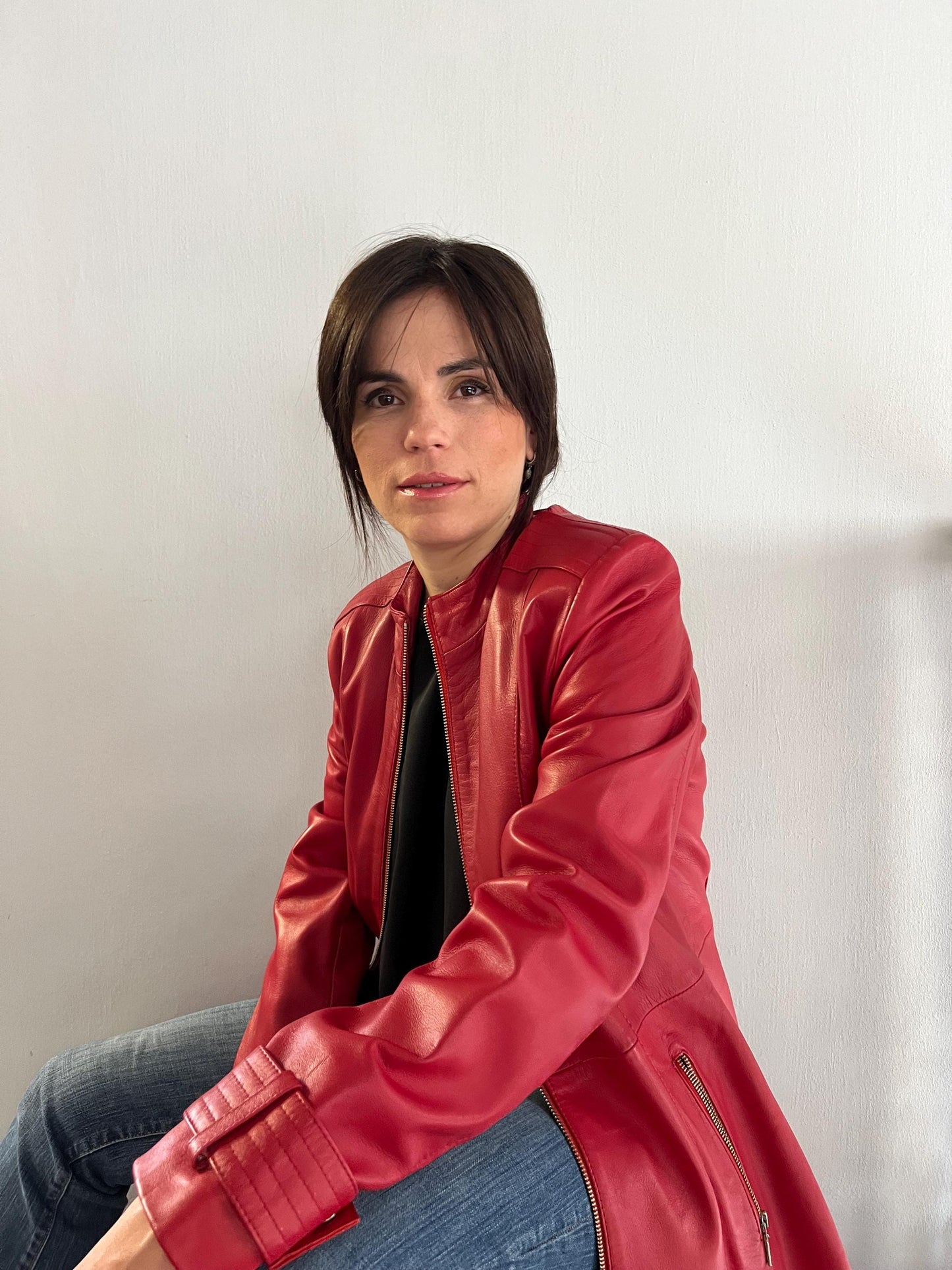 Handmade Red buttery Nappa Lambskin Leather Coat: Belted Warm Lining