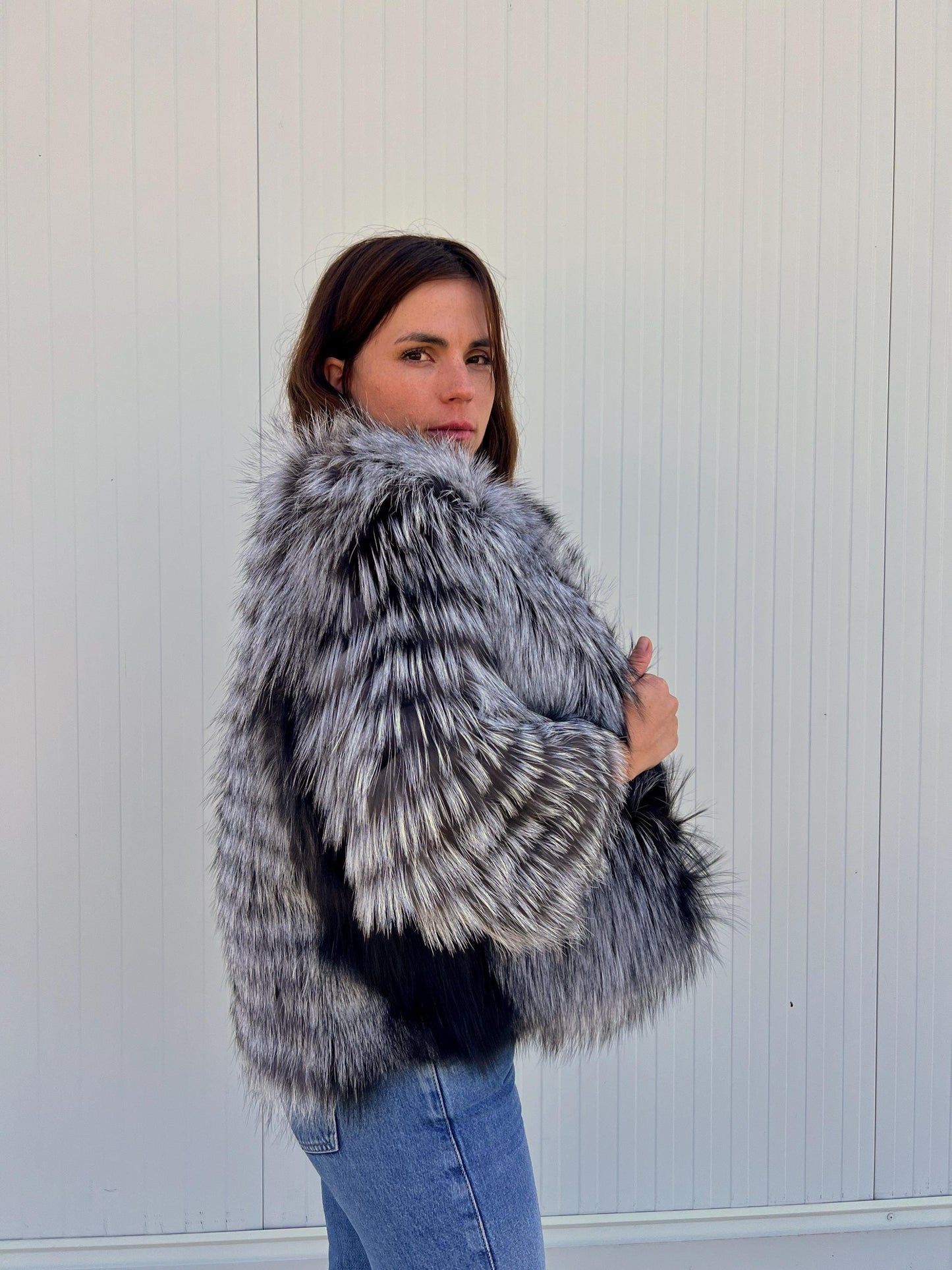 Handmade Grey Fox Fur Jacket: Lightweight, Everyday Fluffy Coat