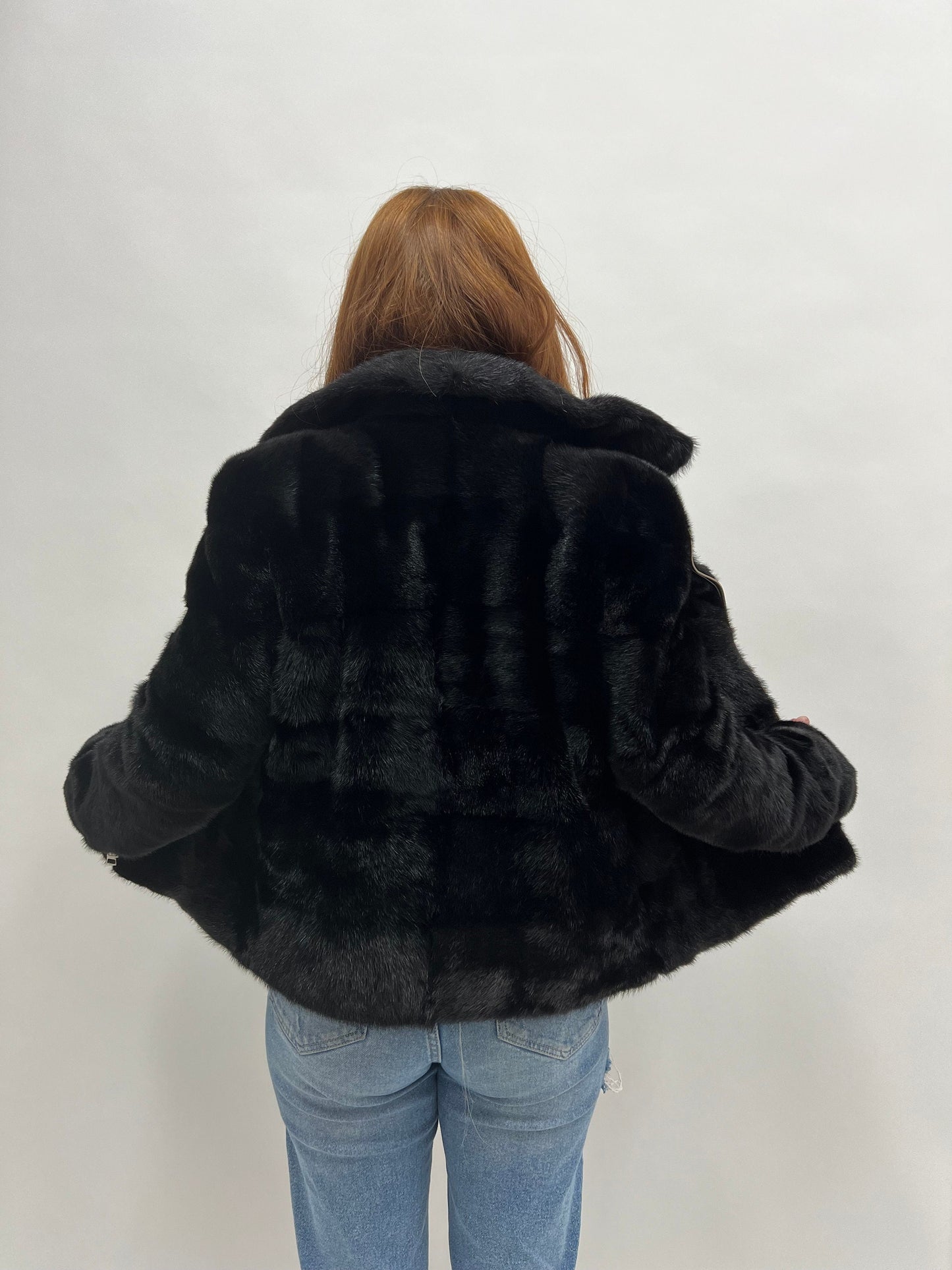 Black Mink Biker Jacket: Horizontal Fur, Silver Hardware
