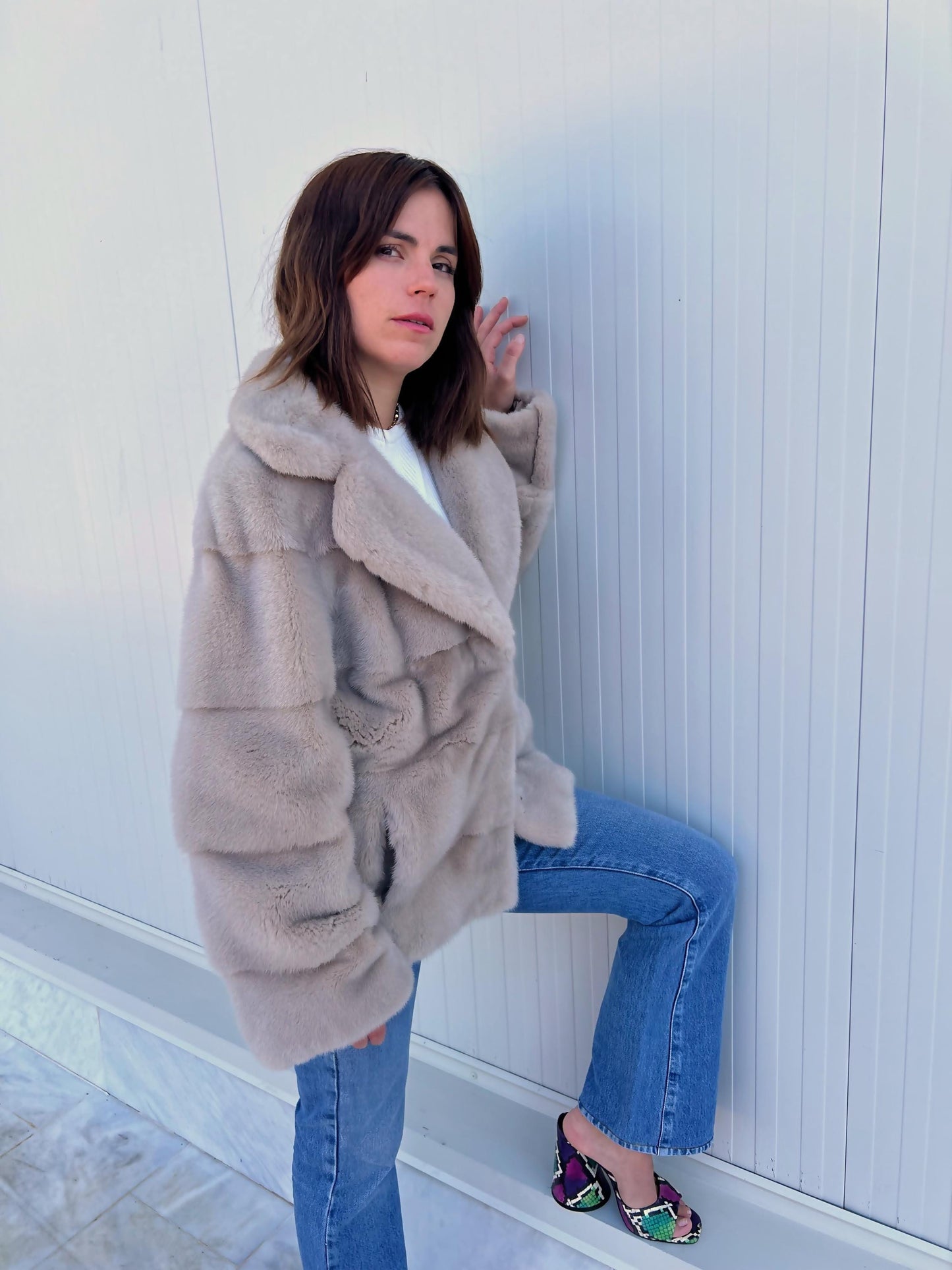 Genuine Cream Mink Fur Jacket, Saga Mink Pelts, Handmade in Greece