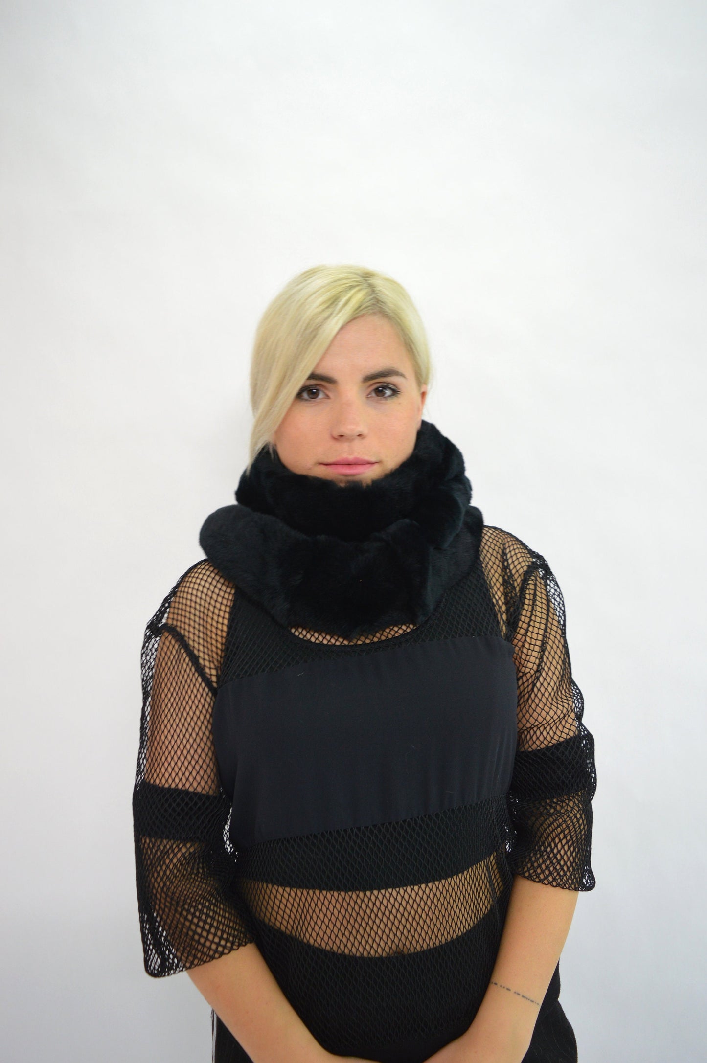 Real Rex Rabbit Fur Cowl: Black Loop Scarf