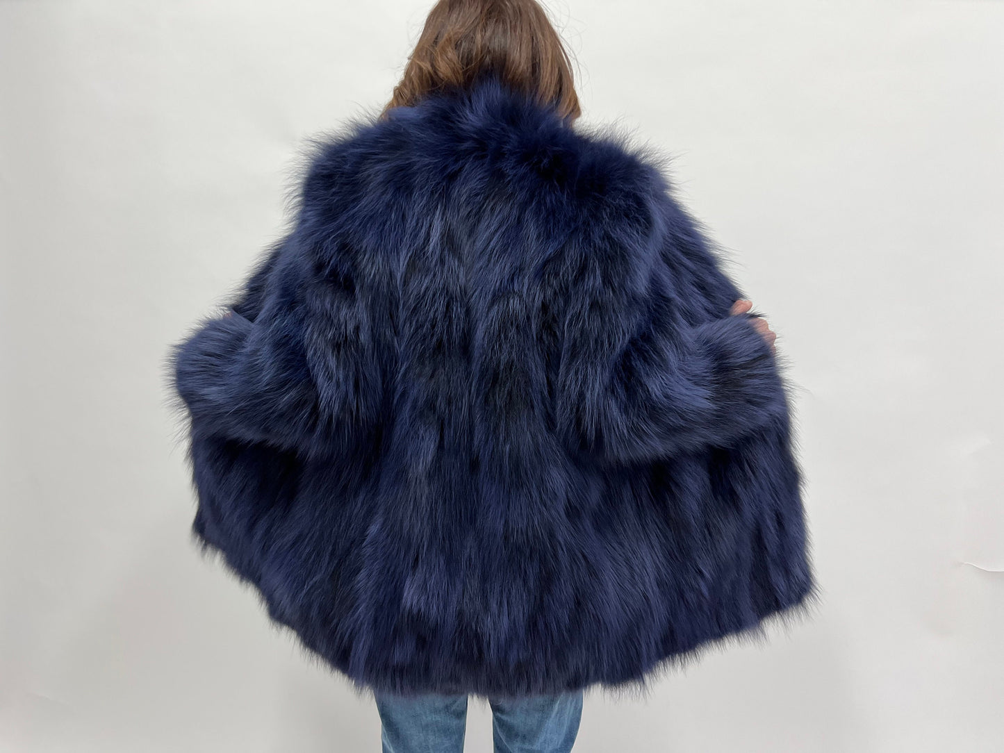 Real Denim Blue Fox Fur Coat - Winter Luxury
