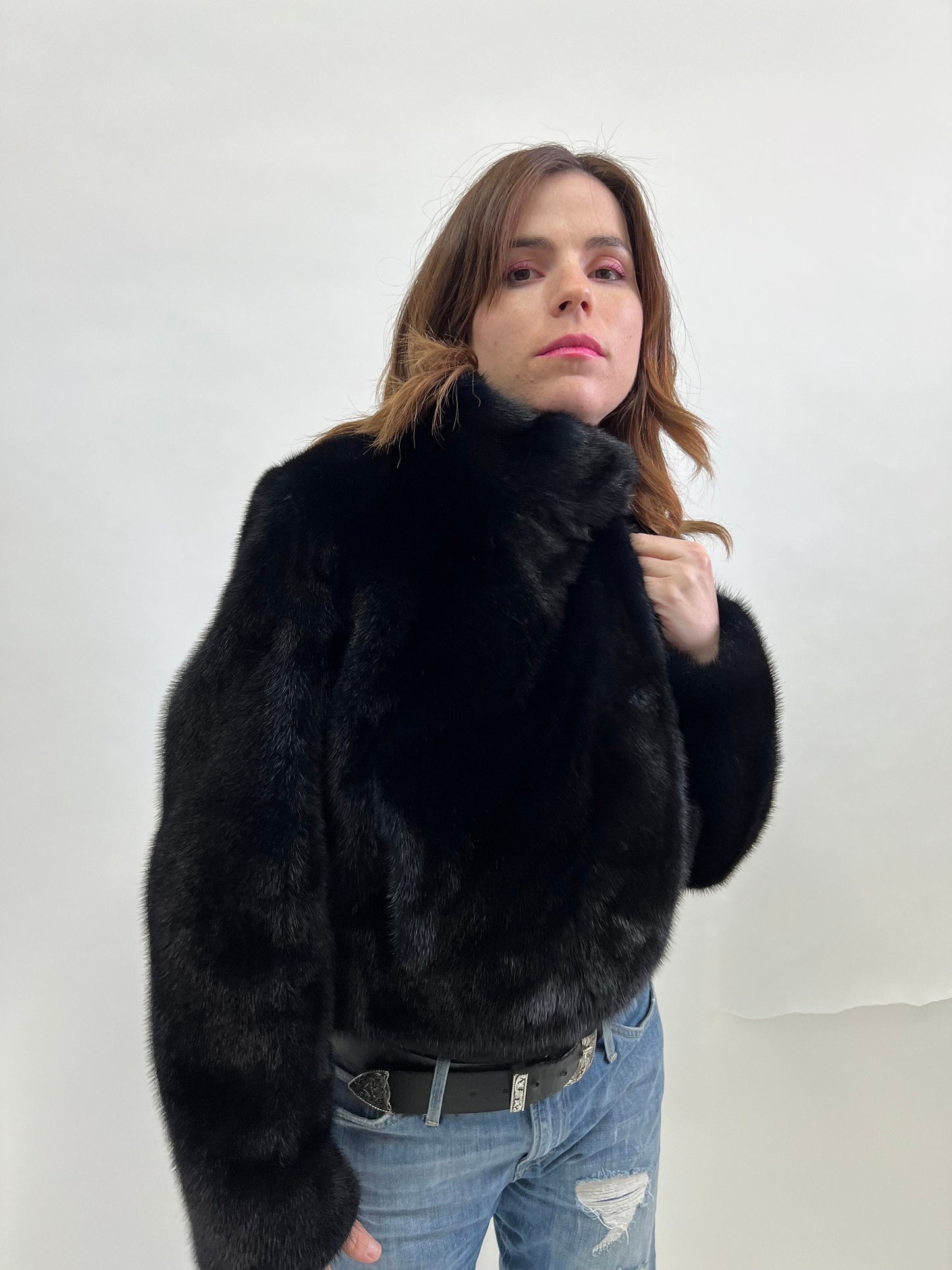 Mink Fur Bolero Jacket: Midnight Blue Copenhagen Fur, Size Small