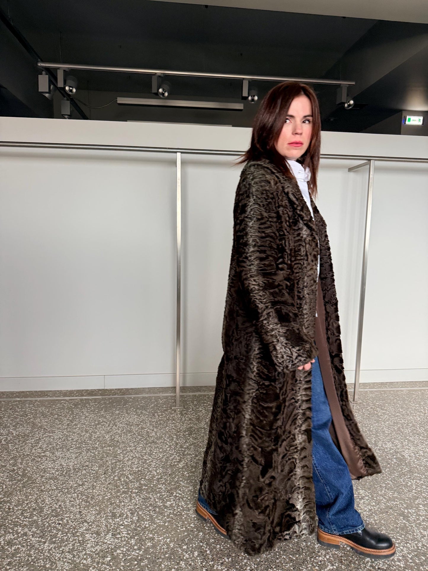 Handmade cross Swakara Curly Fur Coat – Extremely Warm Sheepskin brown Coat