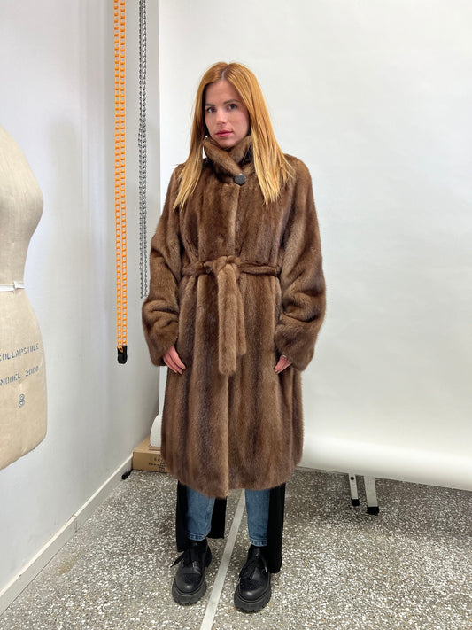 Handmade Demi Buff Mink Fur Coat: Long Collared Stroller, Medium/XLarge