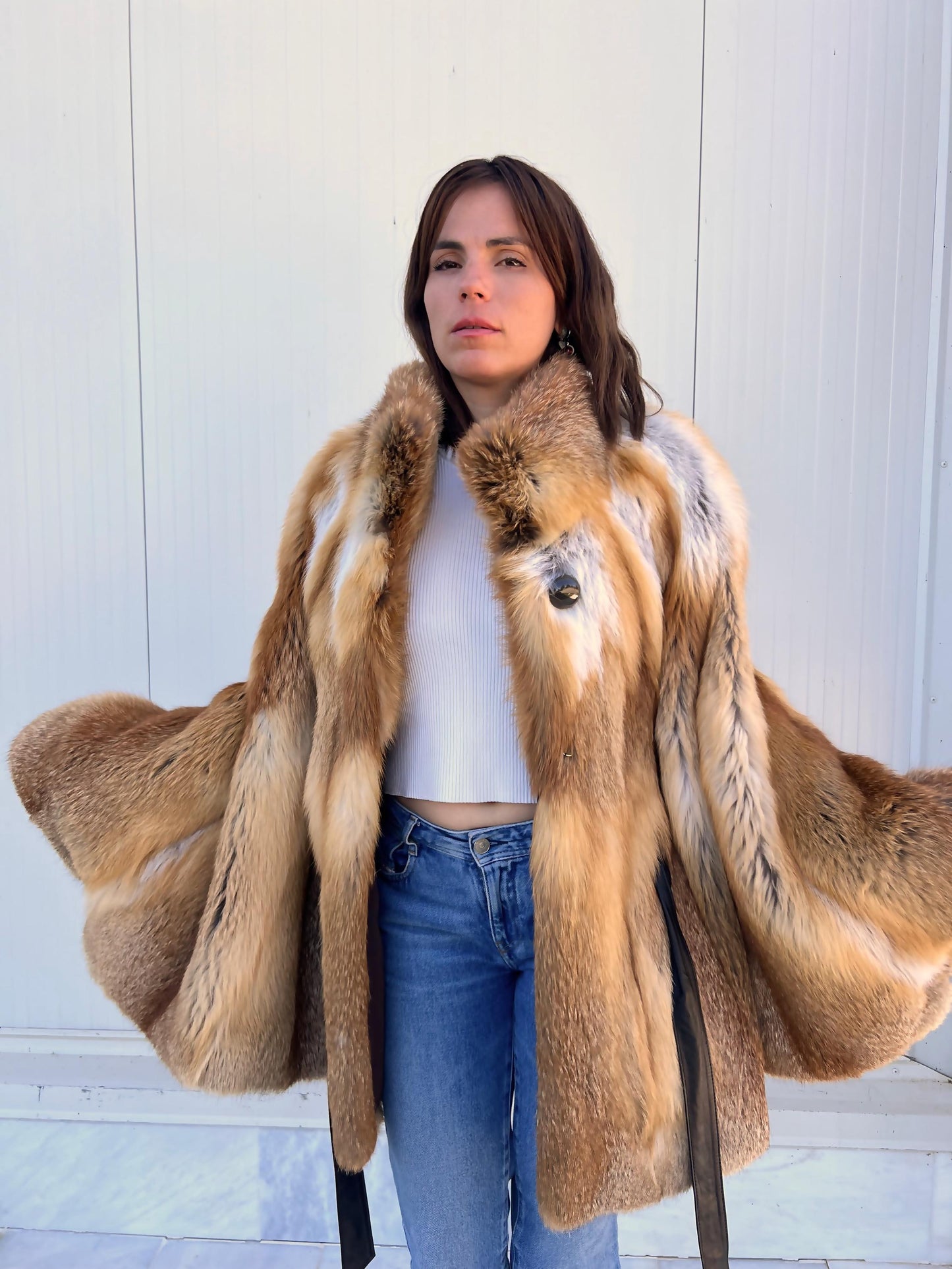 Real Red Fox Fur Cape: Handmade Oversized Fur Clip Closure