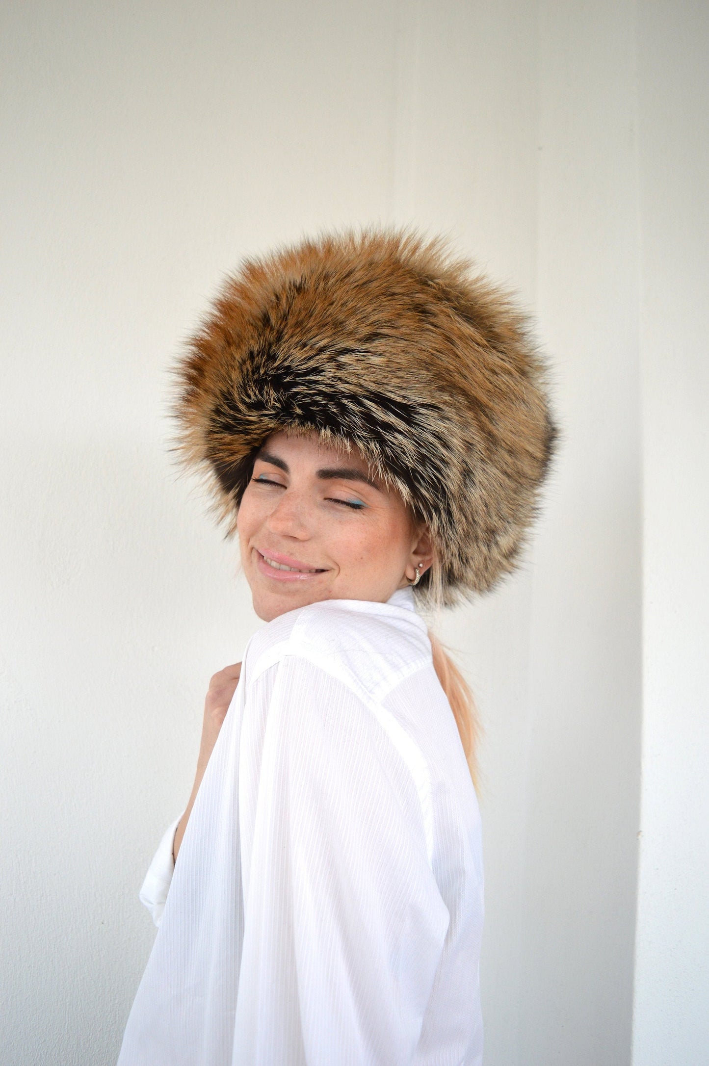 Real Golden Fox Fur Cossack Hat - Winter Head Warmer