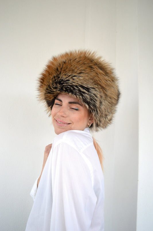 Real Golden Fox Fur Cossack Hat - Winter Head Warmer