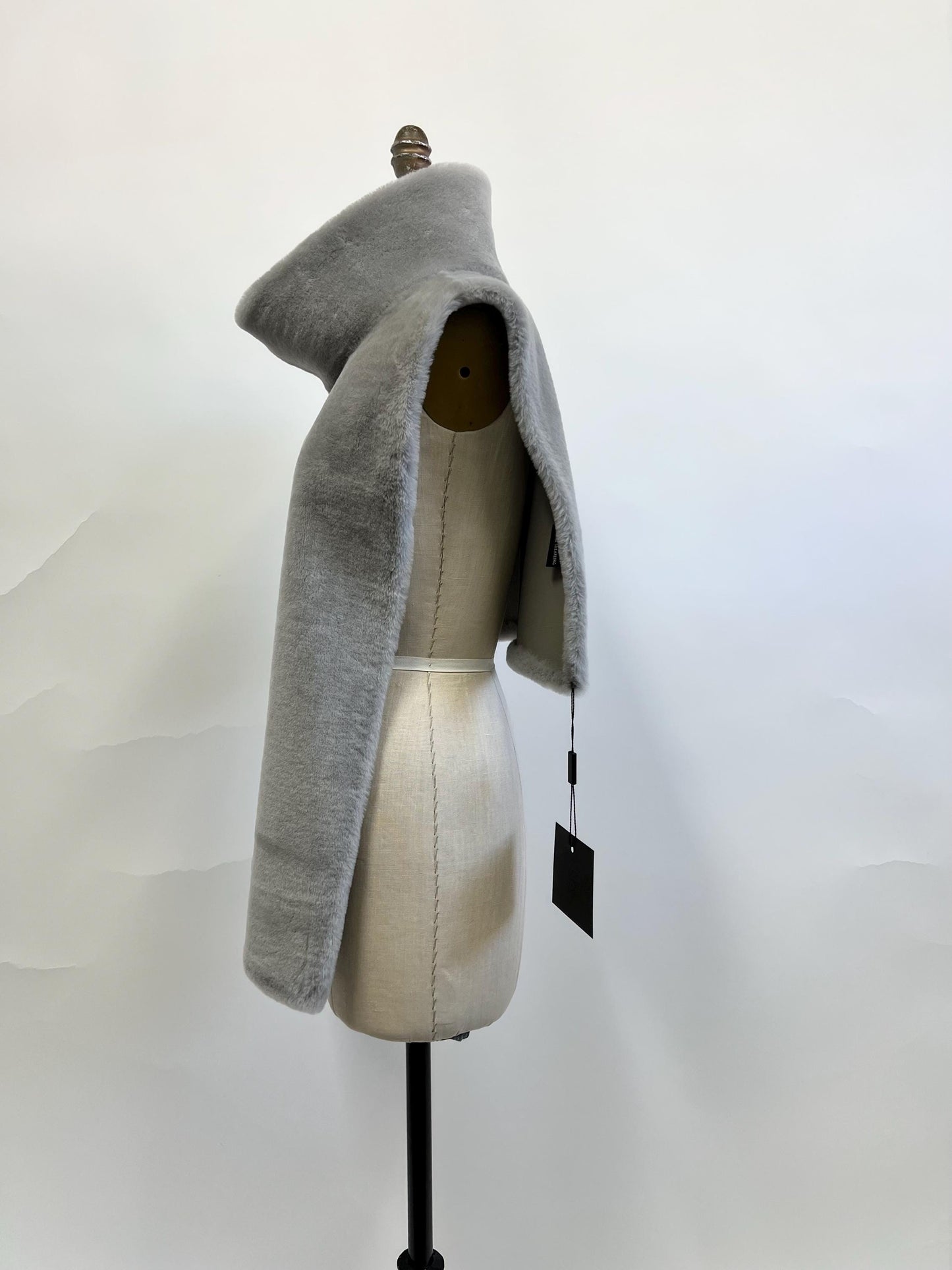 Turtleneck  warmer Gray Shearling Poncho Shawl: Alongside with Cuffs.