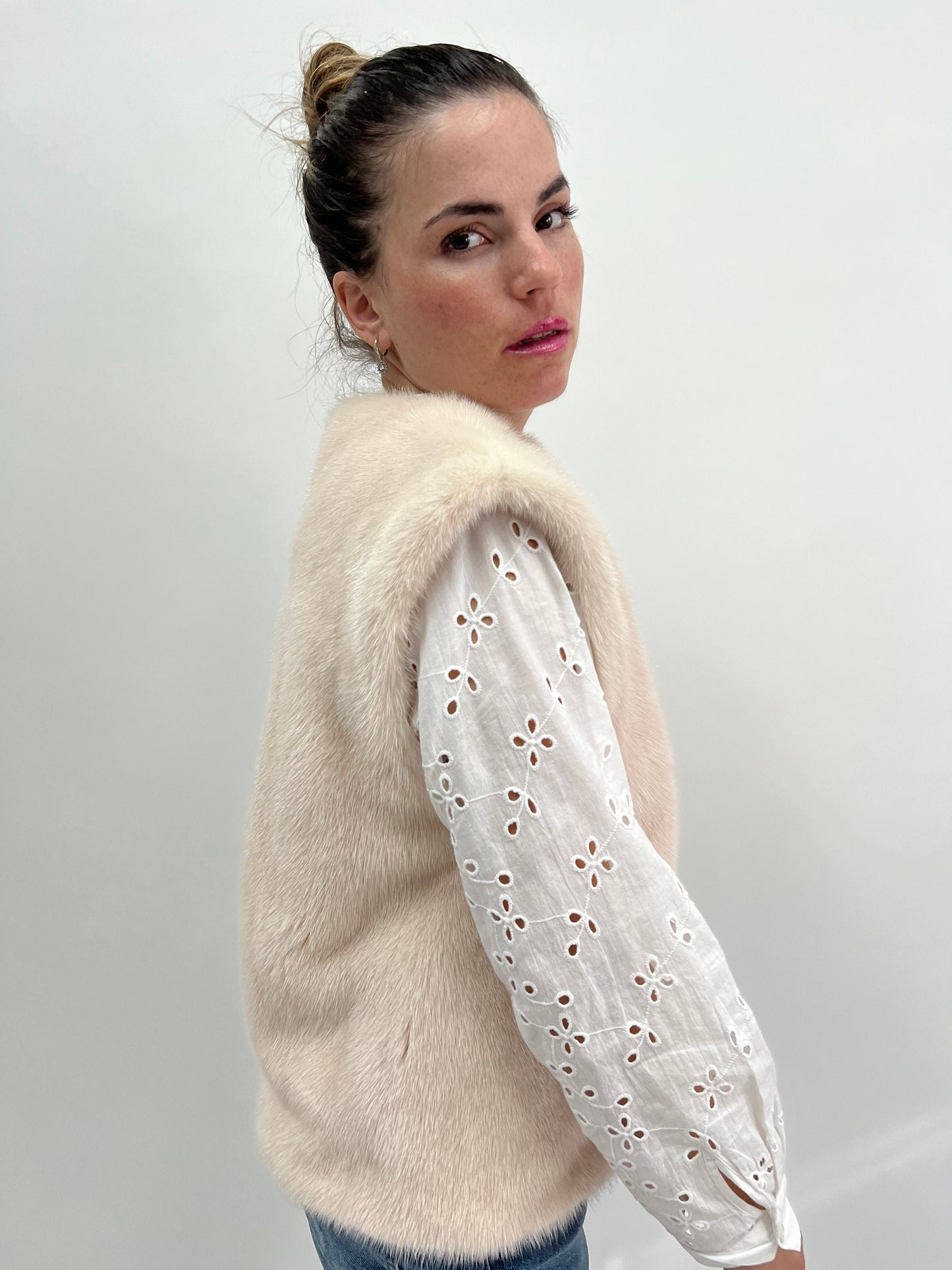 Two-Tone Mink Fur Vest: Modern Zip Blouse, Luxury Gift