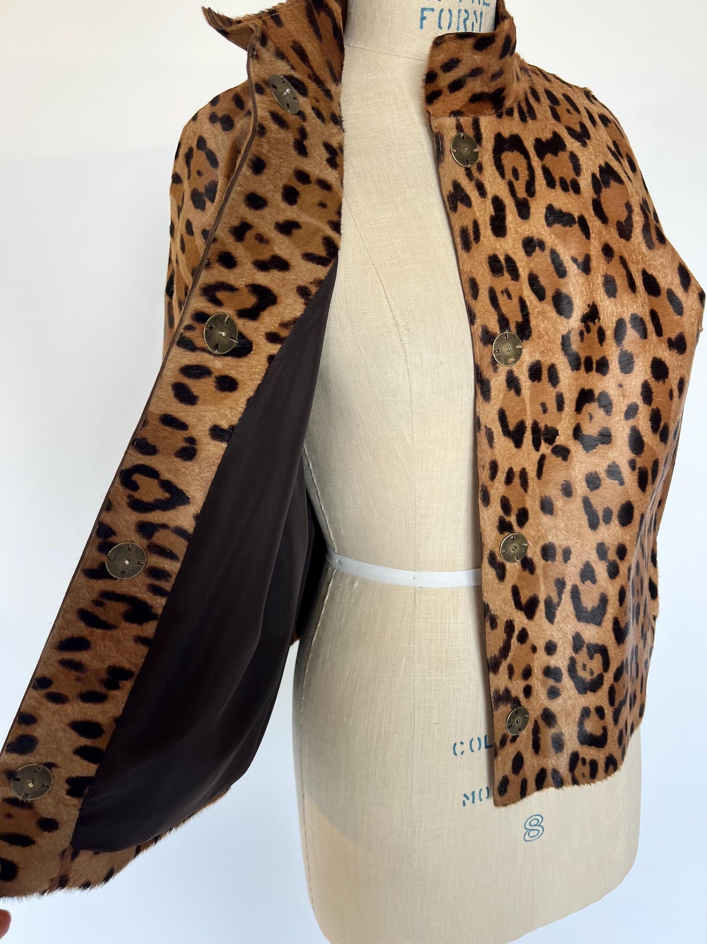 Cheetah Print Calf Fur Leather Biker Jacket: Handmade in Greece