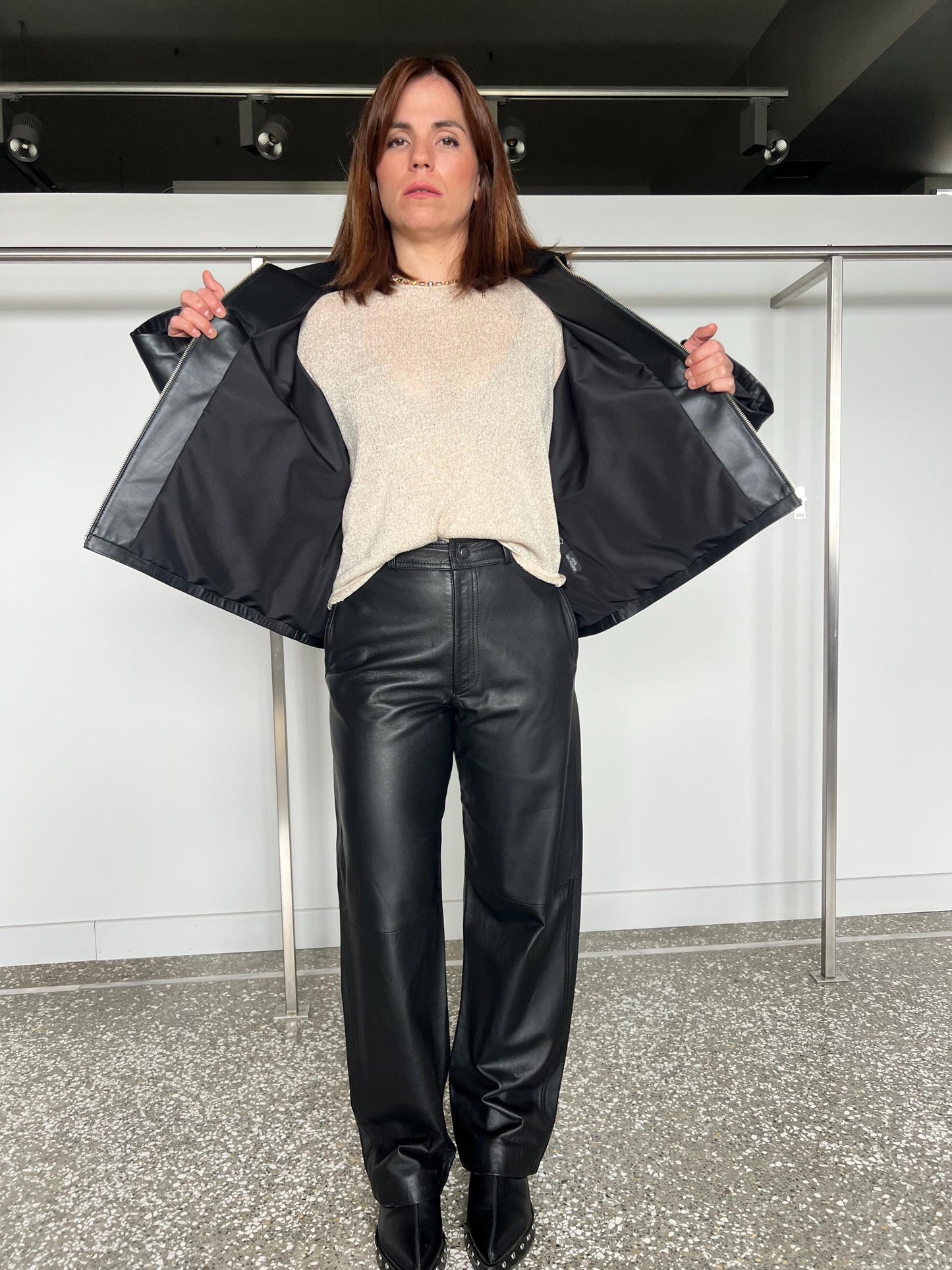 Handmade Black Nappa Leather Jacket: Boxy Zip Up Blazer