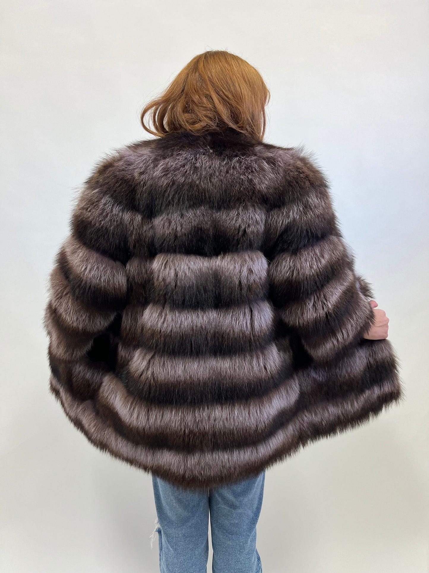 Genuine Raccoon Fur Jacket: Brown Levante Leather Trim Collar