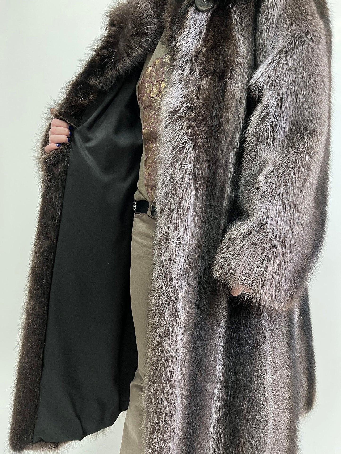 Real Grey Raccoon Fur Coat: Full Length Godet, Plus Size