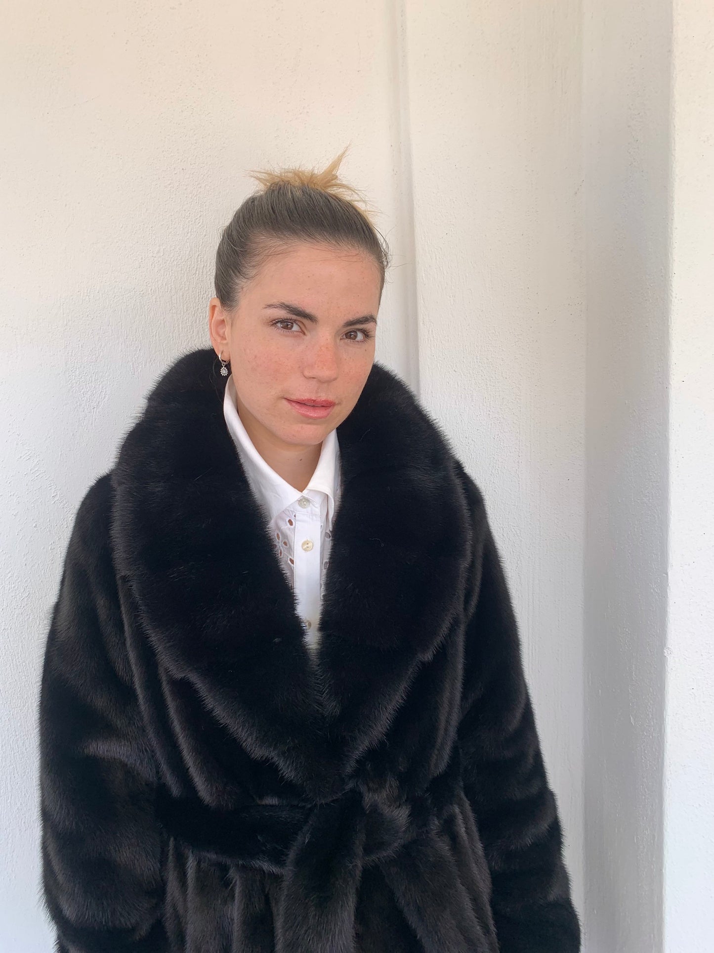 Real Mink Fur Jacket: Black Supple Skin Coat with Belt