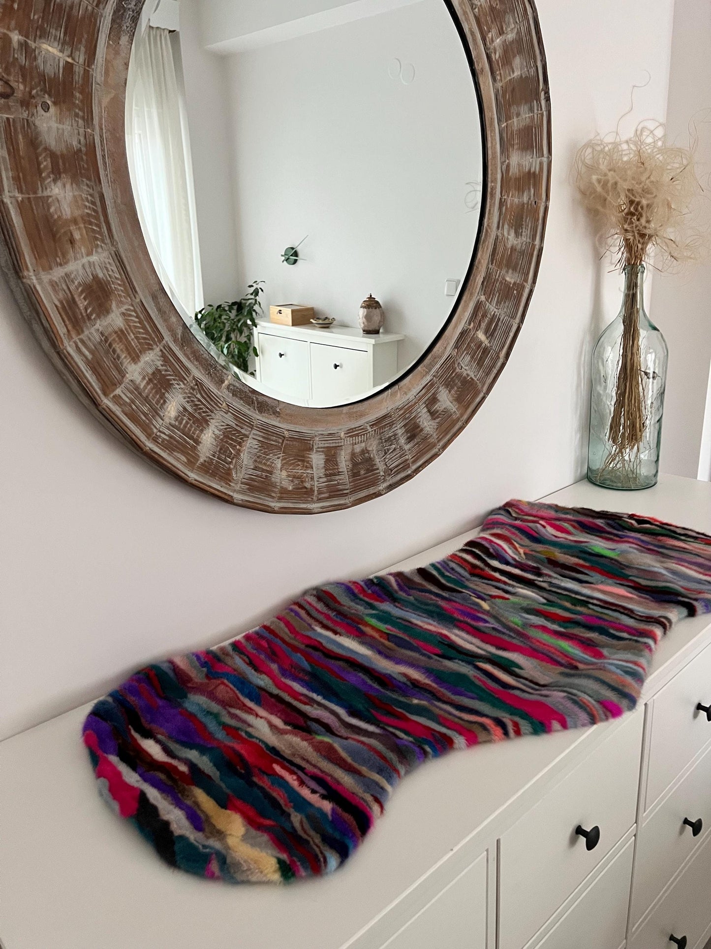 Multicolor Mink Fur Throw: Boho Deco Armchair Rug