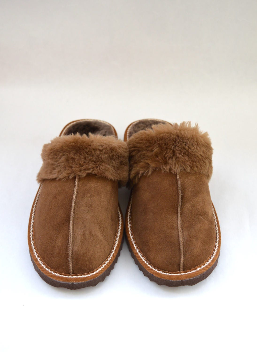 Brown Shearling Slippers: Genuine Sheepskin Fur Shoes