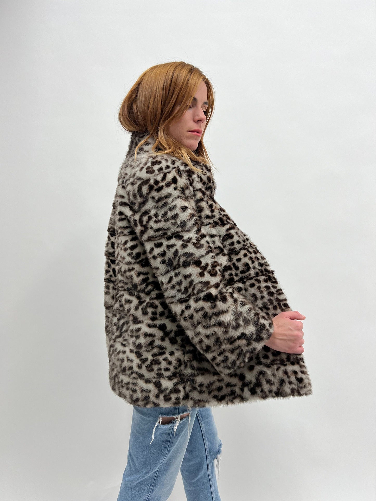 Leopard Print Mink Fur Jacket: Animal stamp Brown Full Skin Coat