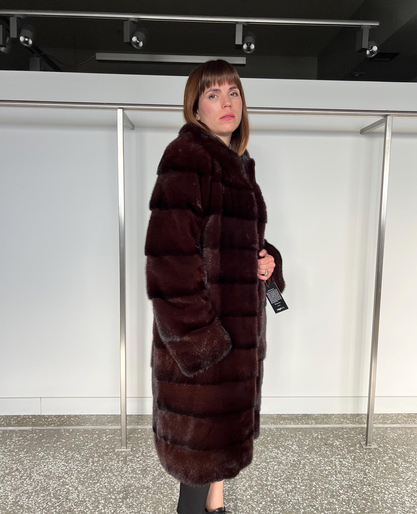 Burgundy Mink Fur Coat - Saga Quality, Edgy Stand Up Collar