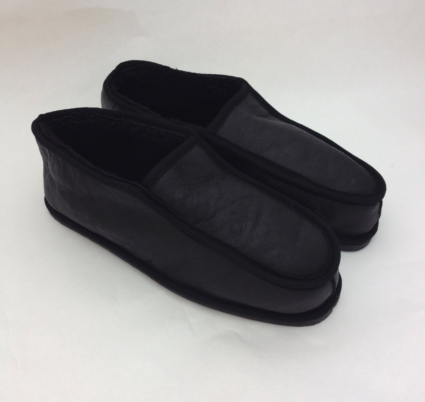 Genuine Shearling Fur Slippers for Men: Black Sheepskin Leather Slip-Ons
