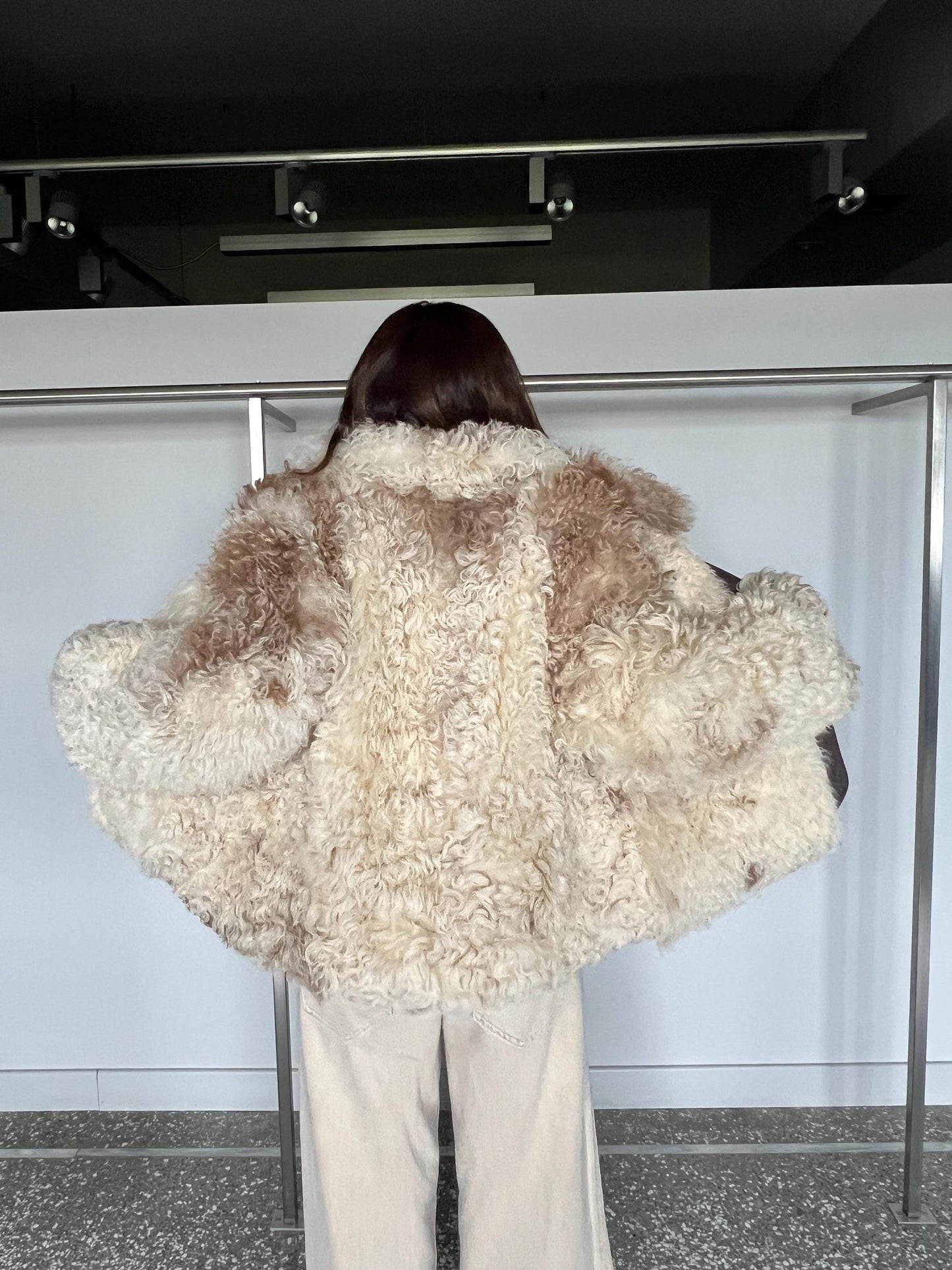 Handmade Shearling Fur Jacket: White & Beige, Taupe Leather, Zip Up