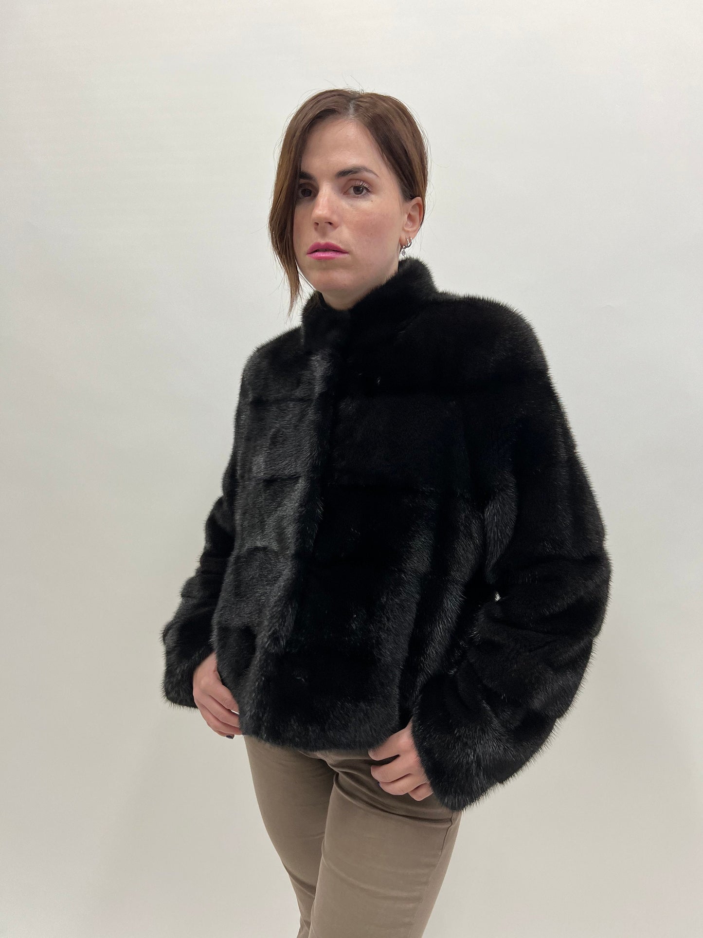 Blackglama Mink Fur Bolero Jacket: Black Horizontal Collar