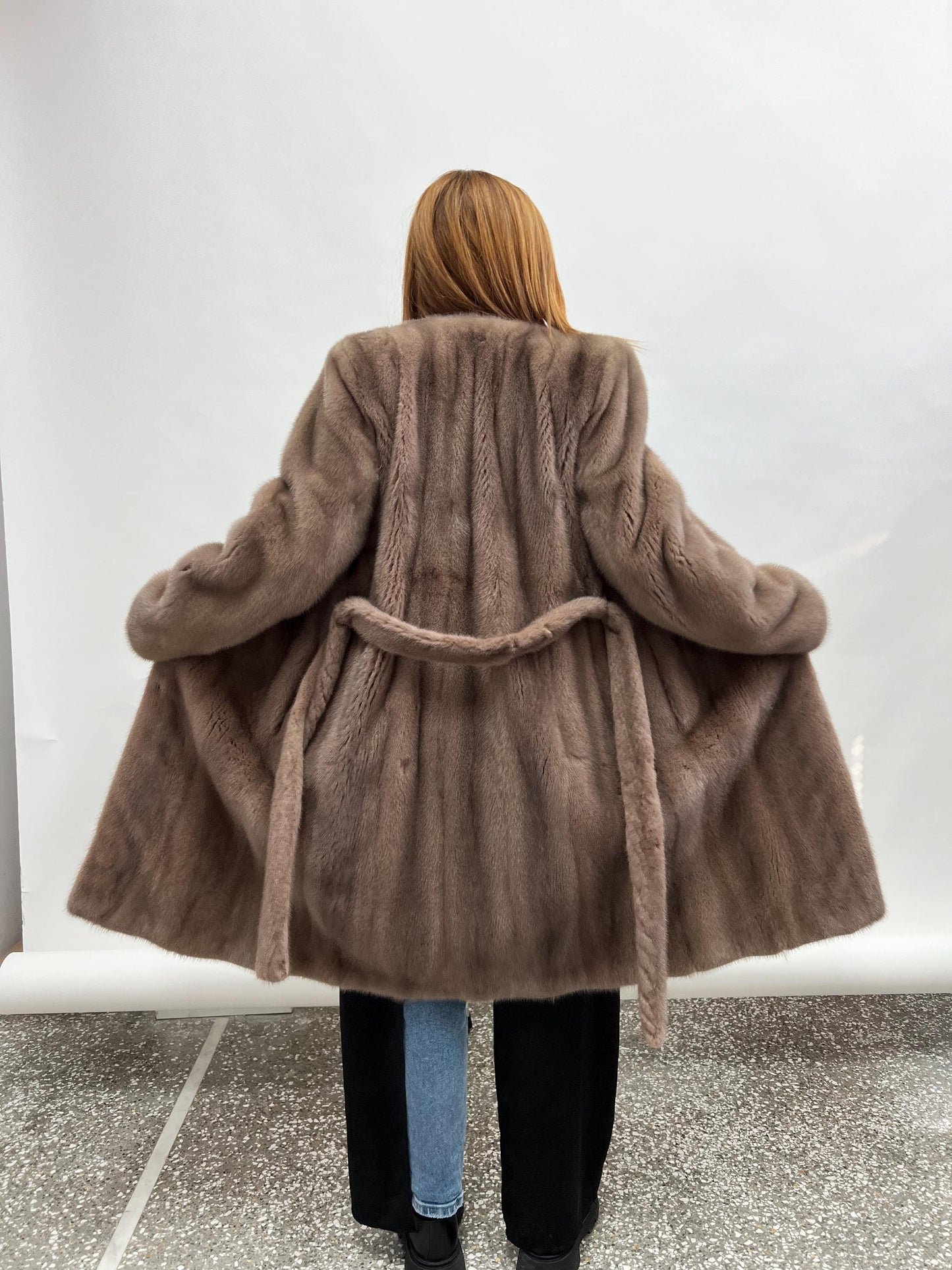Cappuccino Mink Fur Coat: Saga Pelts, Belted Stroller