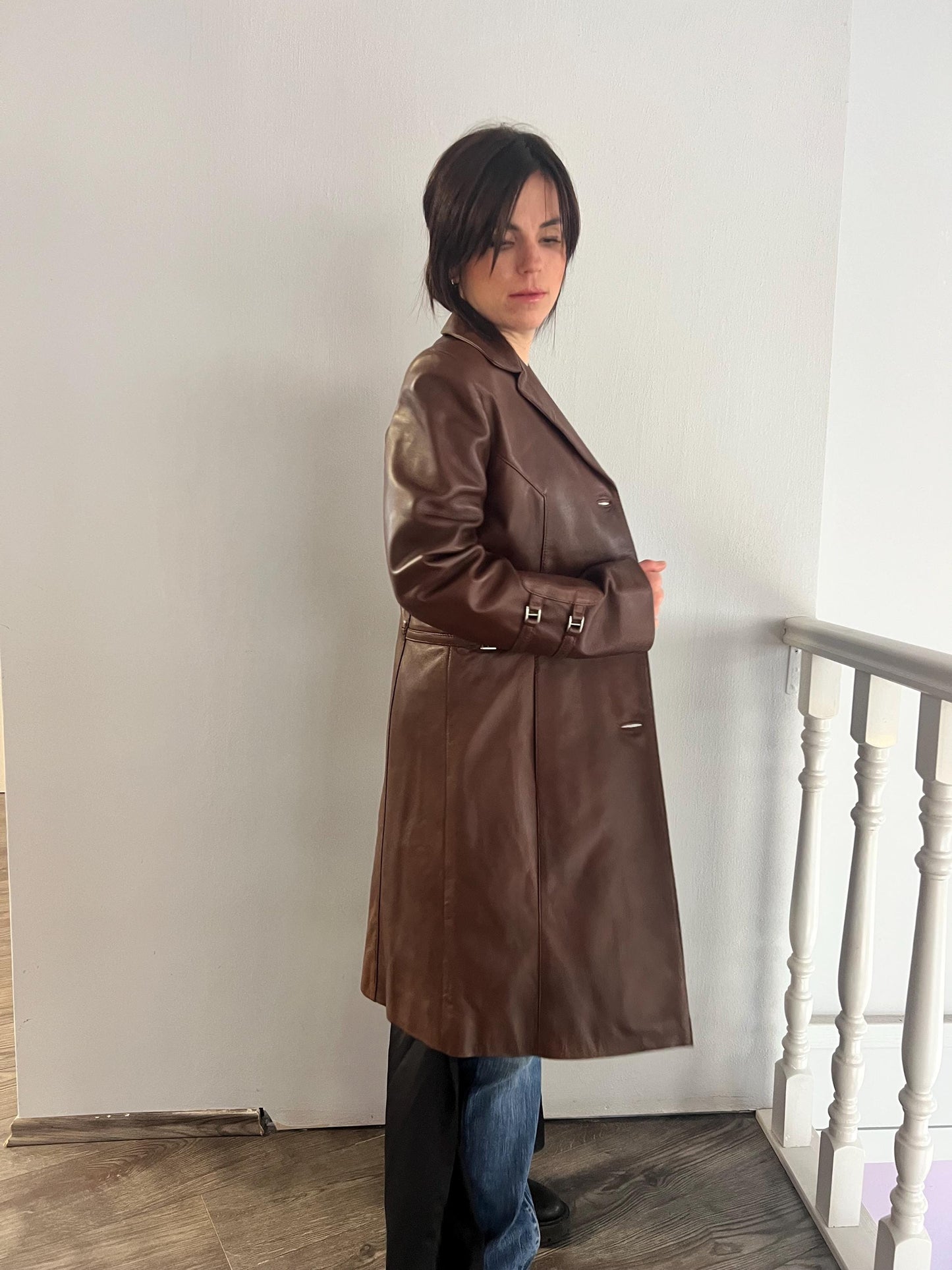 Handmade Nappa Lamb Leather Coat - Tobacco Brown - Made in Greece