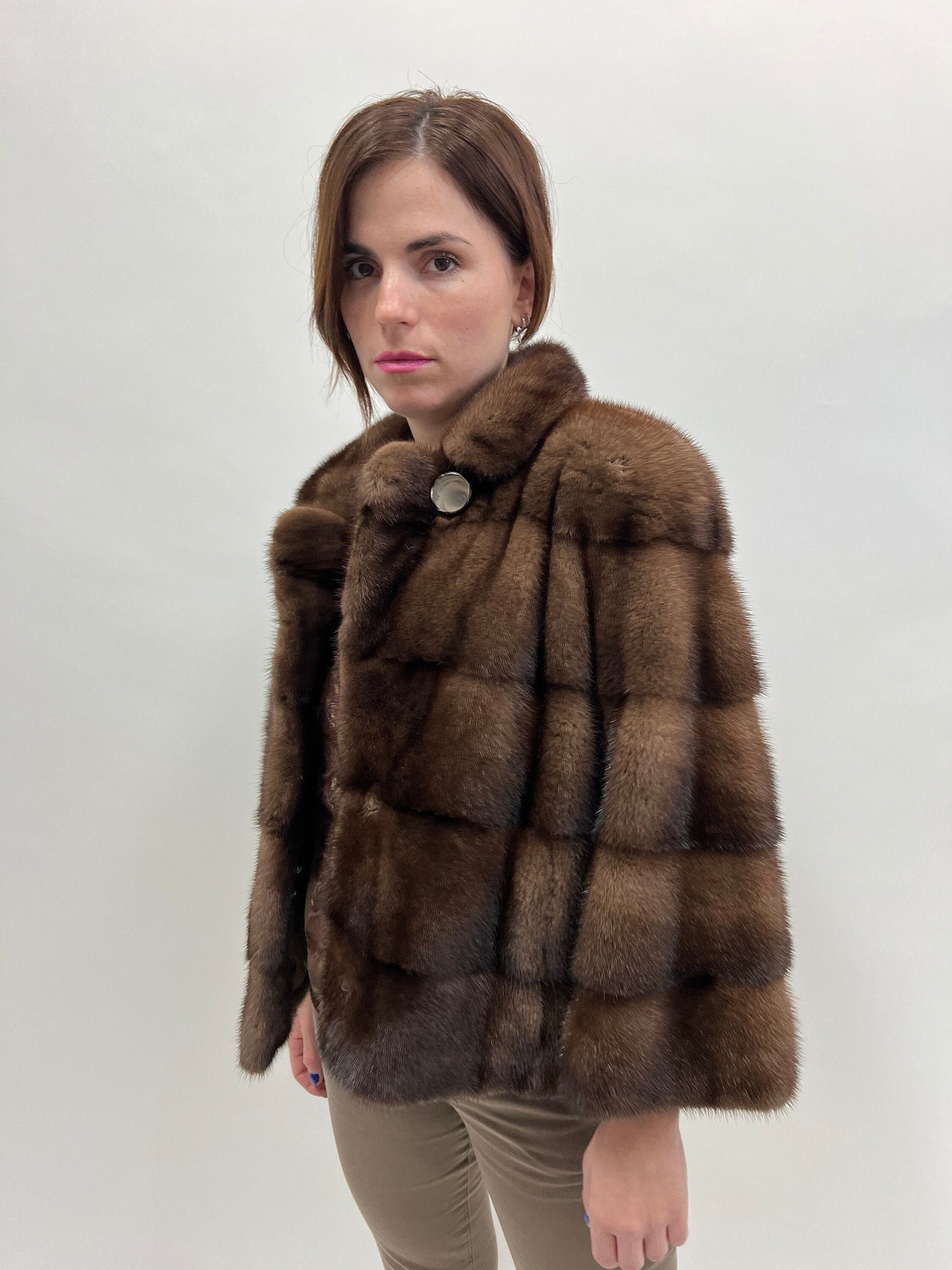 Demi Buff Mink Fur Bolero Jacket: Horizontal Collar, Full Skin