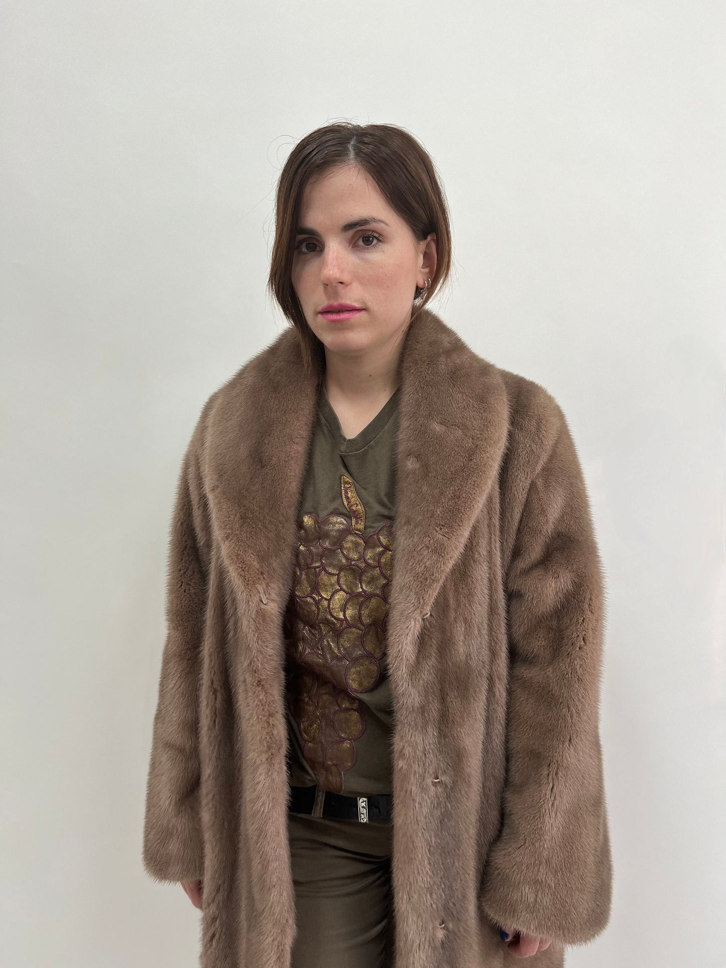Cappuccino Mink Fur Long Coat, Saga Pelts, Plus Size L