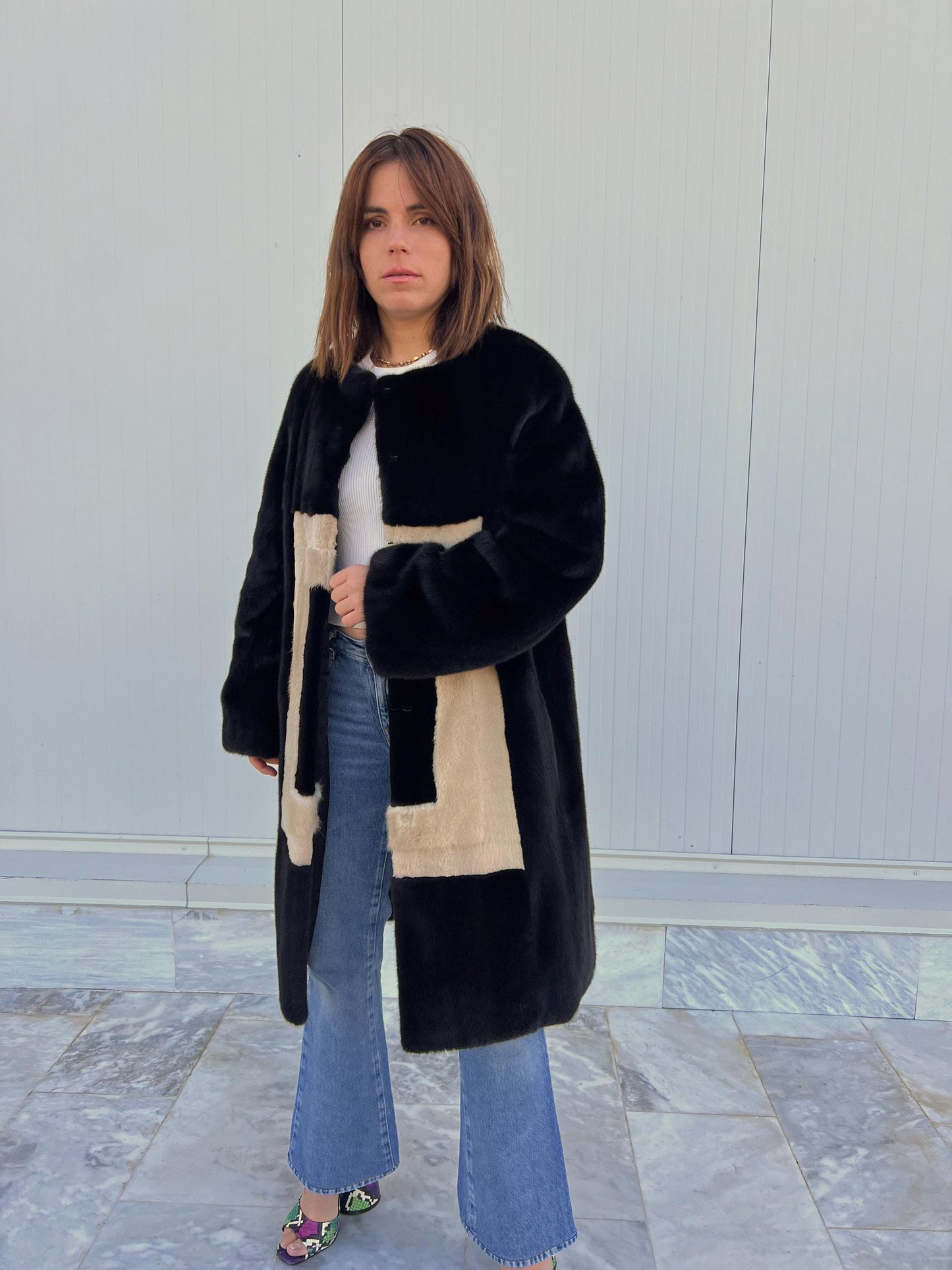 Blackglama Mink Fur Coat, Geometric Intarsia Design, Artisanal  Stroller
