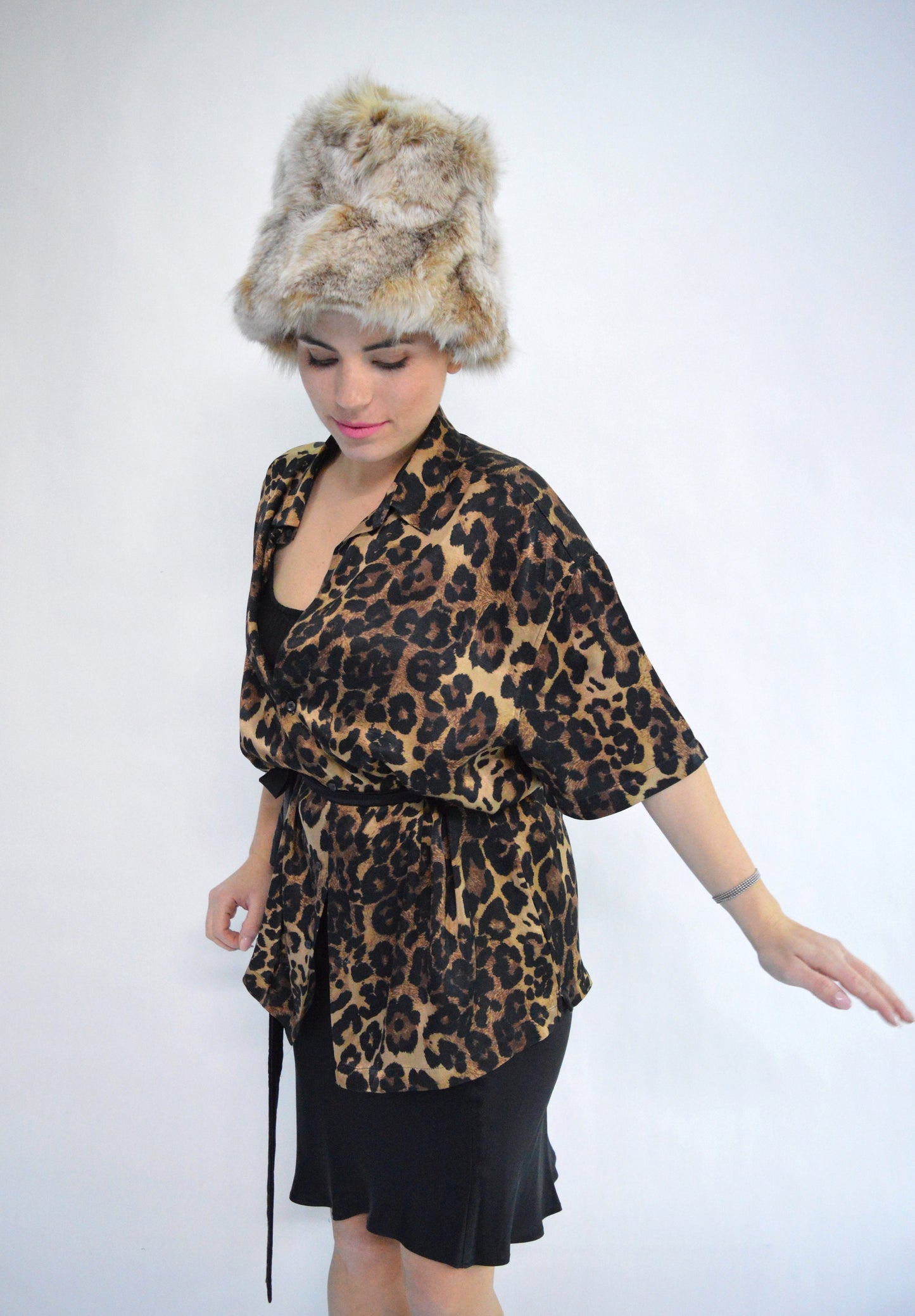 Real Fox Fur Bucket Hat, Beige Winter Bowler