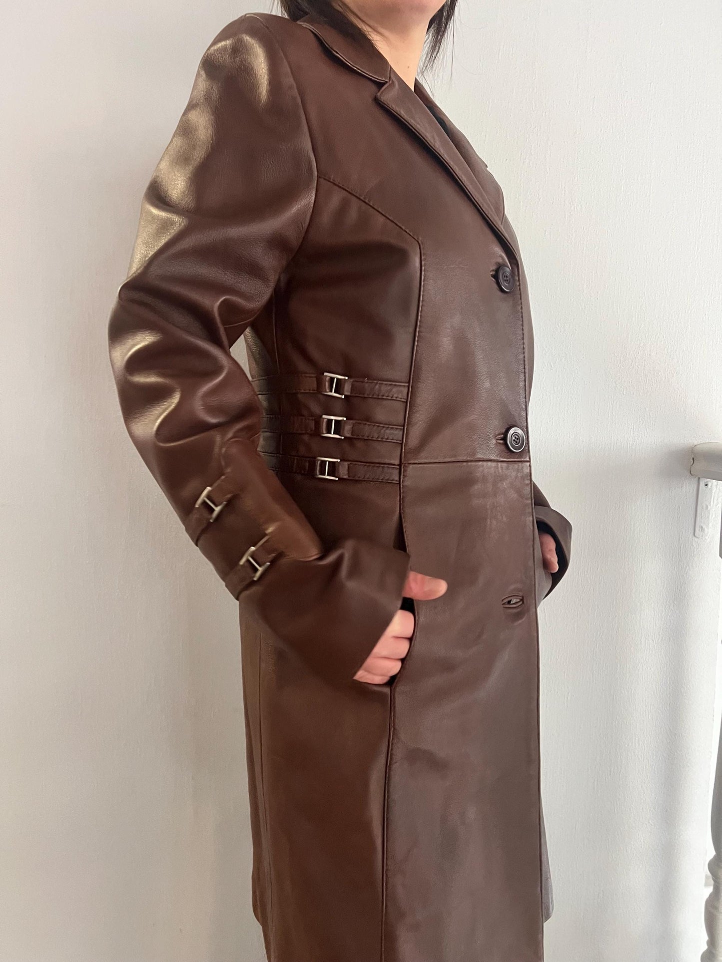 Handmade Nappa Lamb Leather Coat - Tobacco Brown - Made in Greece