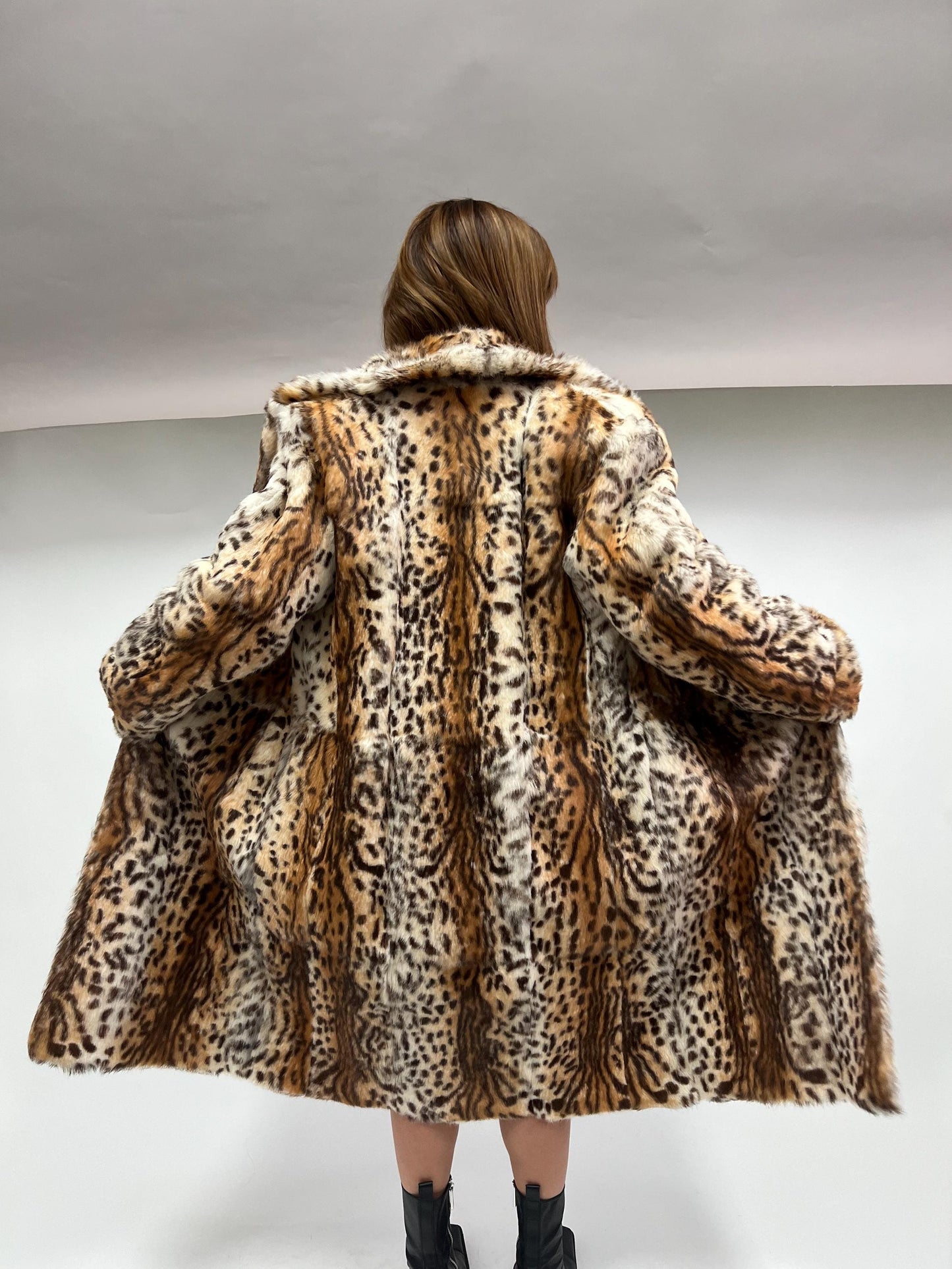 Reversible Rabbit Fur Coat: Brown Leopard Print Jacket