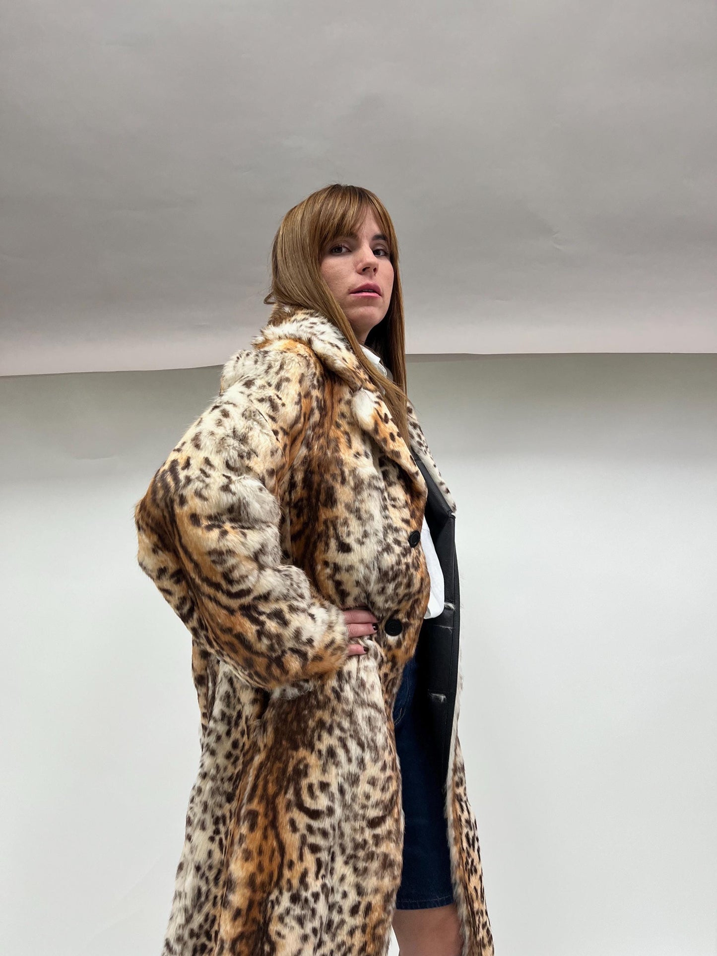 Reversible Rabbit Fur Coat: Brown Leopard Print Jacket