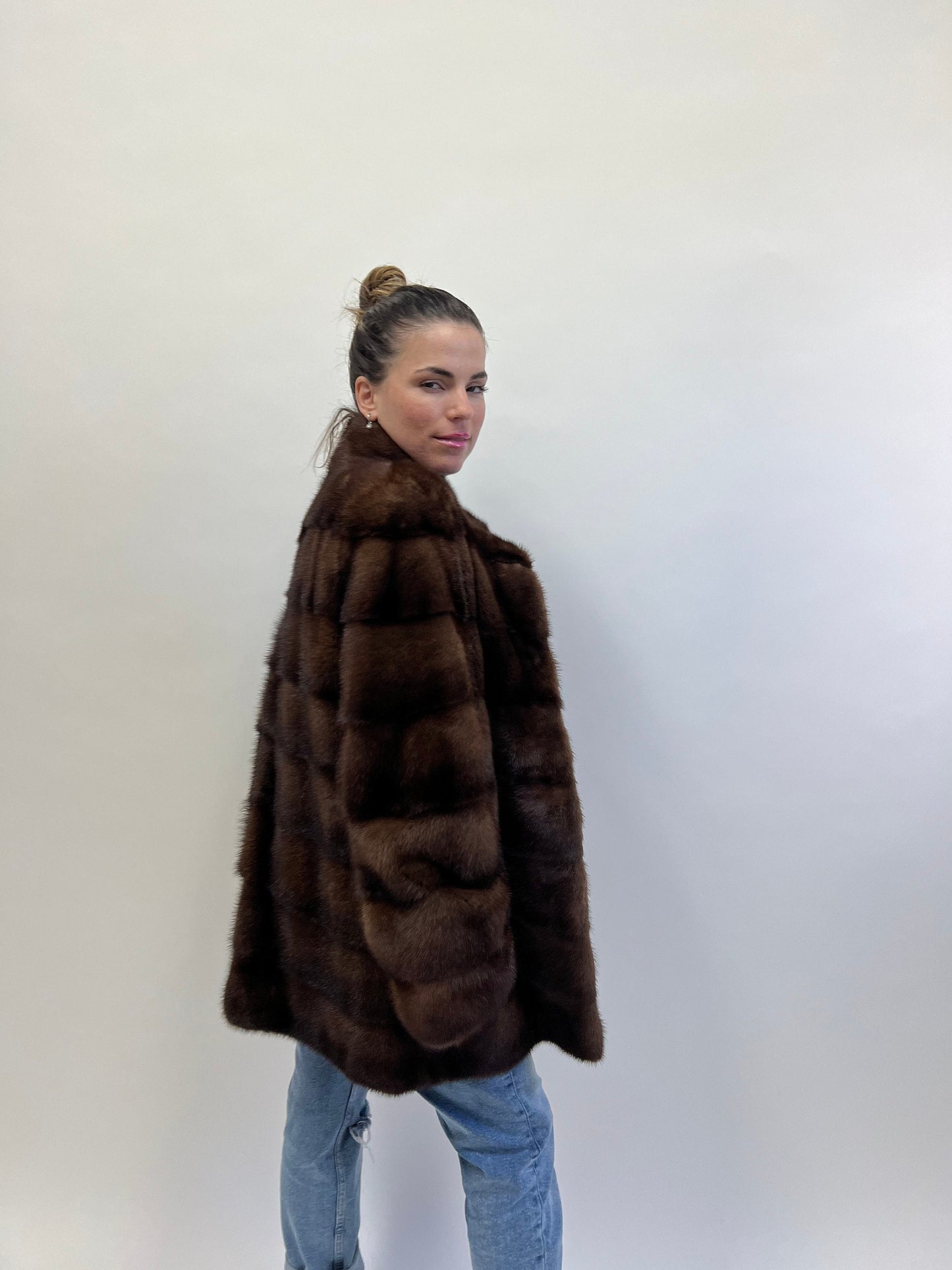 Brown Mink Fur Coat: Full Skin Jacket, Size Small