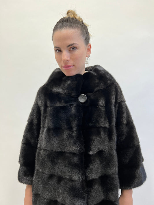 Real Mink Fur Coat: Black Horizontal Full Skin Jacket