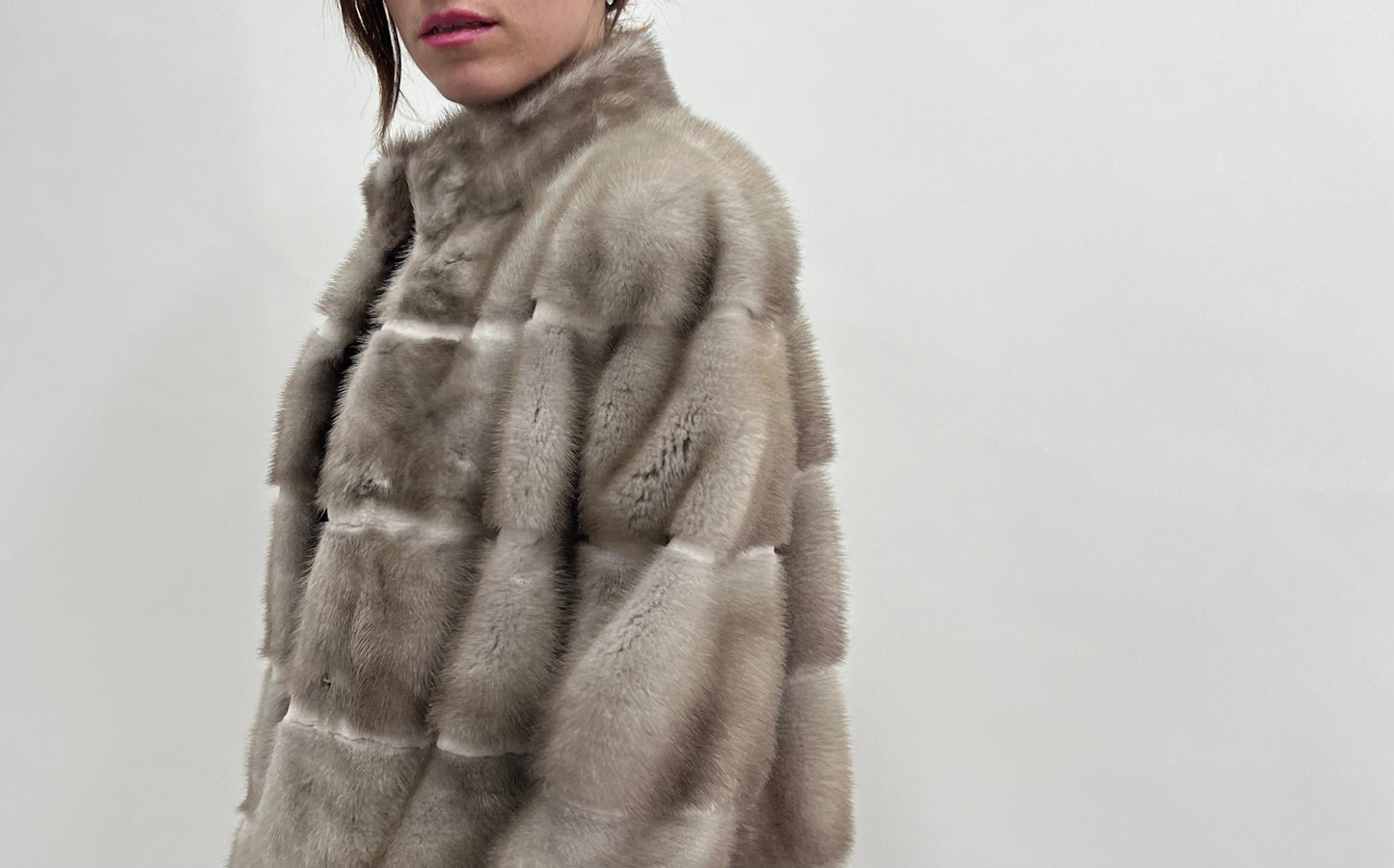 Silver Mink Fur Stroller Jacket with Sheared Mink Trim